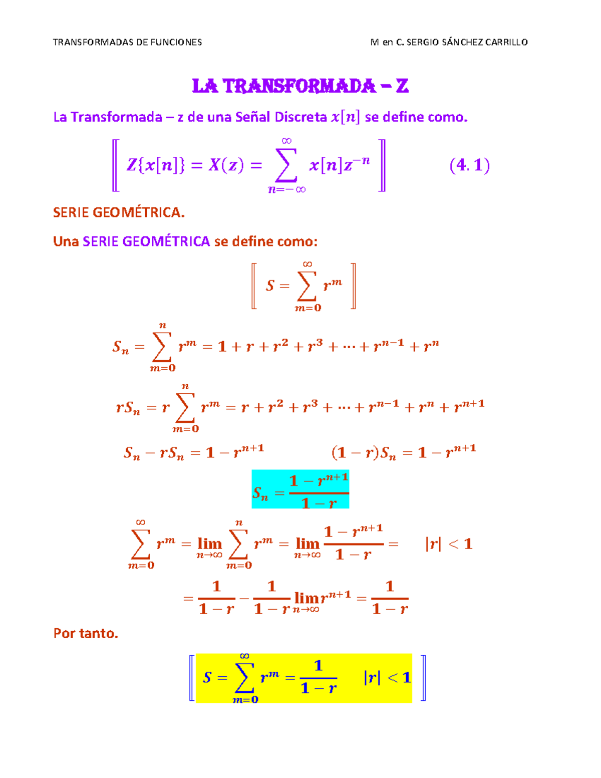 TZ1122 - Transformación de fourier - LA TRANSFORMADA – Z La ...