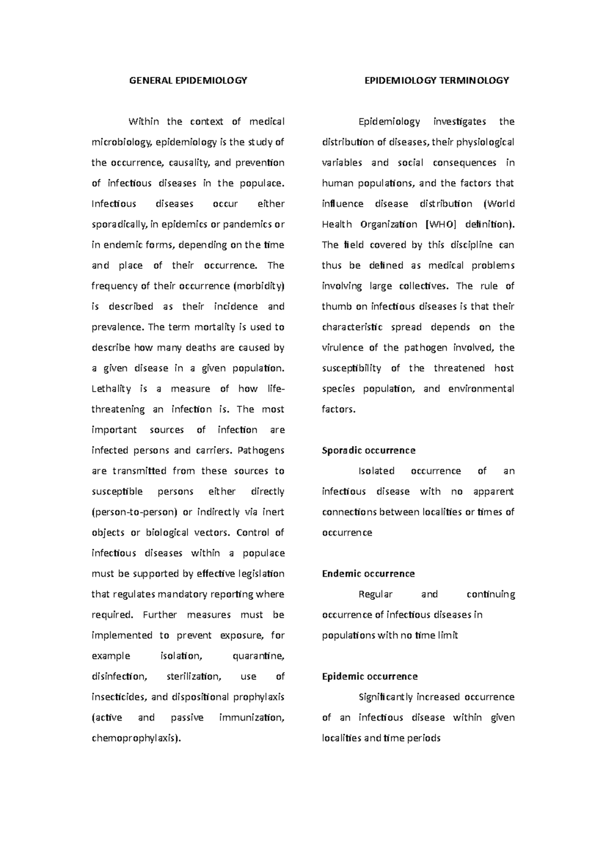 Med Tech - Epidemiology and Terminology - Notes - GENERAL EPIDEMIOLOGY ...