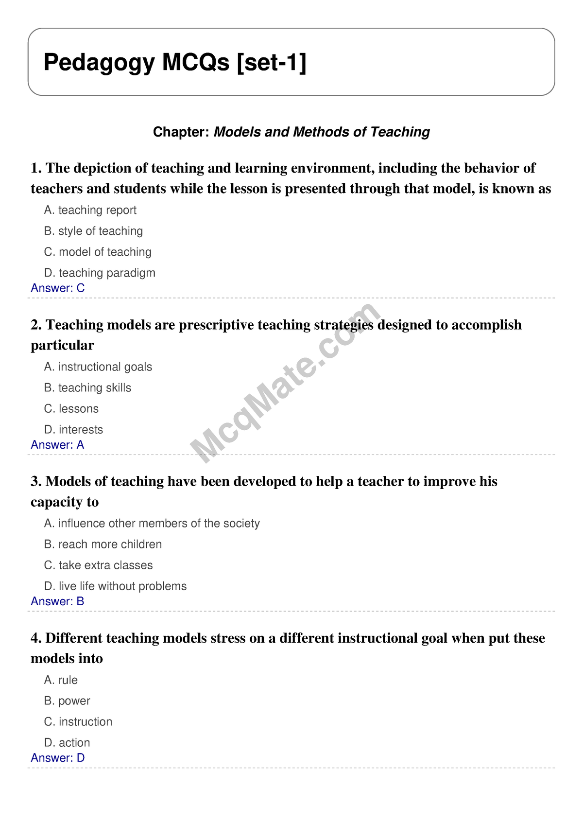 problem solving method of teaching mcqs