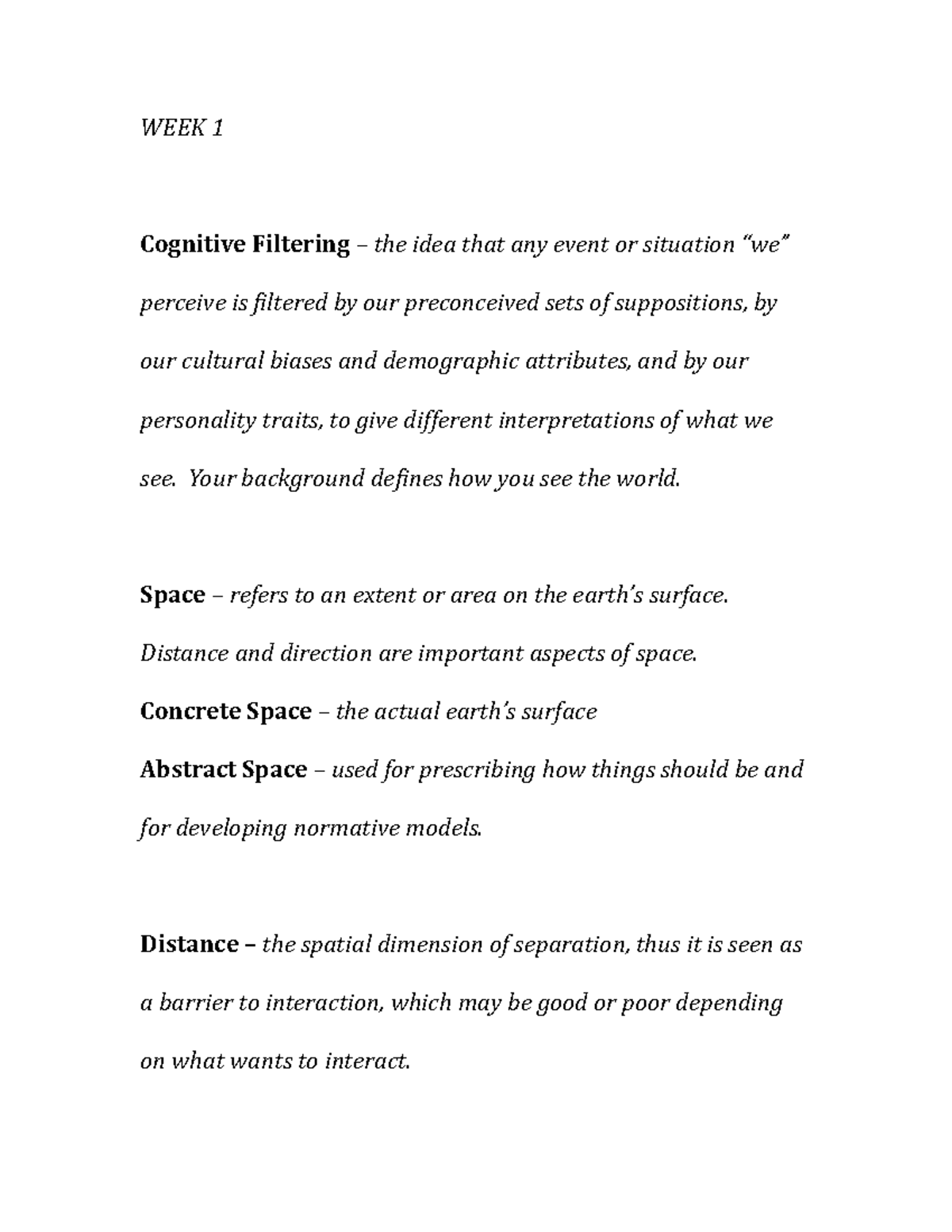 Geog 1300B Physical Geography WEEK 1 Cognitive Filtering the idea