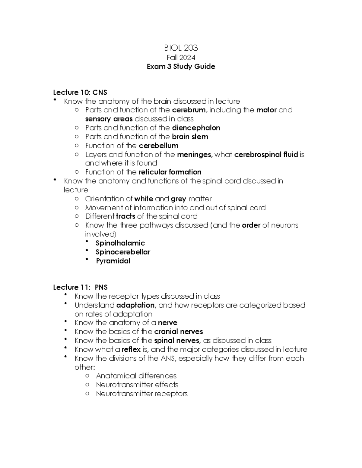 Exam 3 Study Guide - notes - BIOL 203 Fall 2024 Exam 3 Study Guide ...