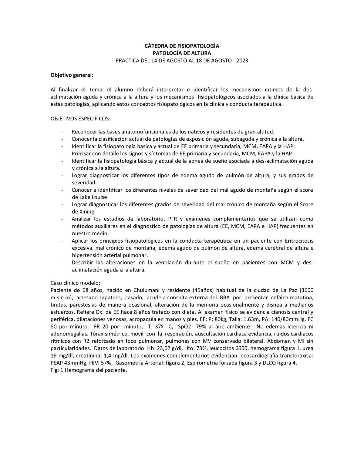 CASO Clinico CÁ Tedra DE FisiopatologíA Altura - C¡TEDRA DE ...