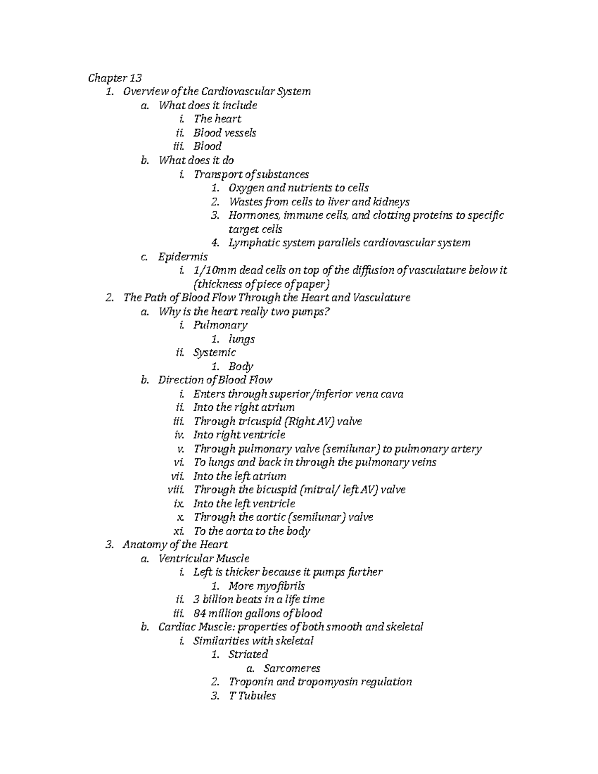 Chapter 13 - Chapter 13 1. Overview of the Cardiovascular System a ...