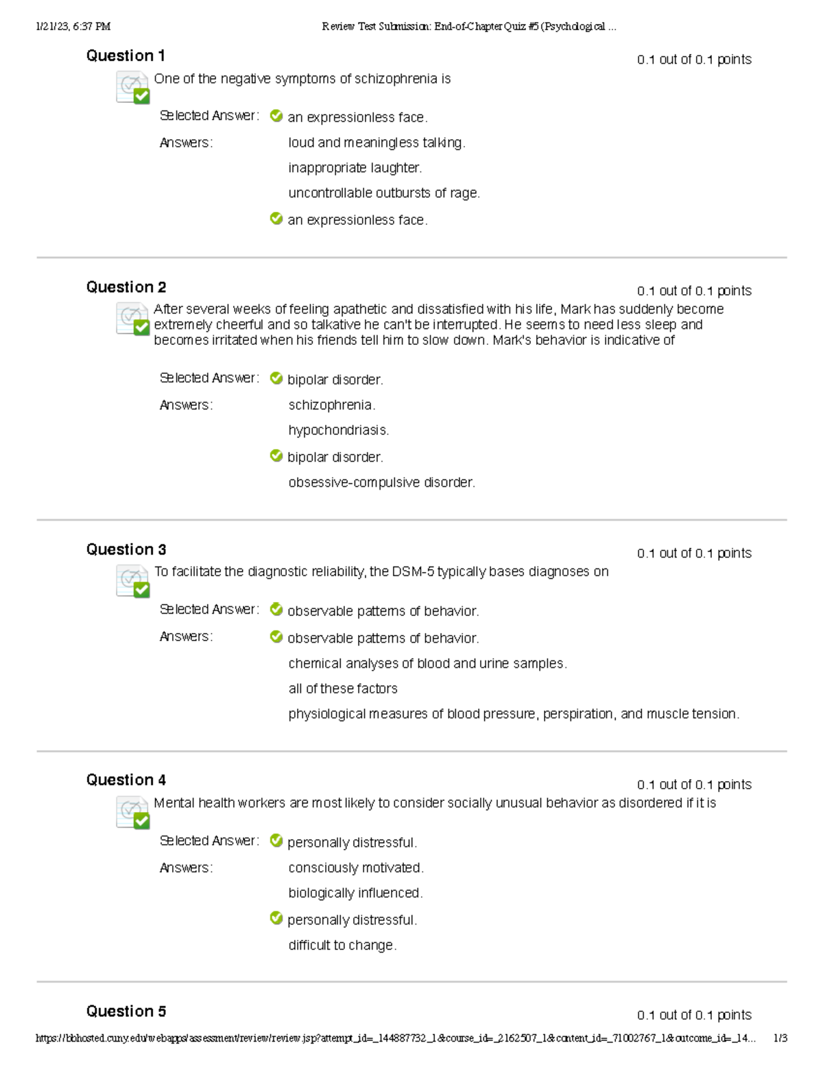 End-of-Chapter Quiz #5 (Psychological - 1/21/23, 6:37 PM Review Test ...