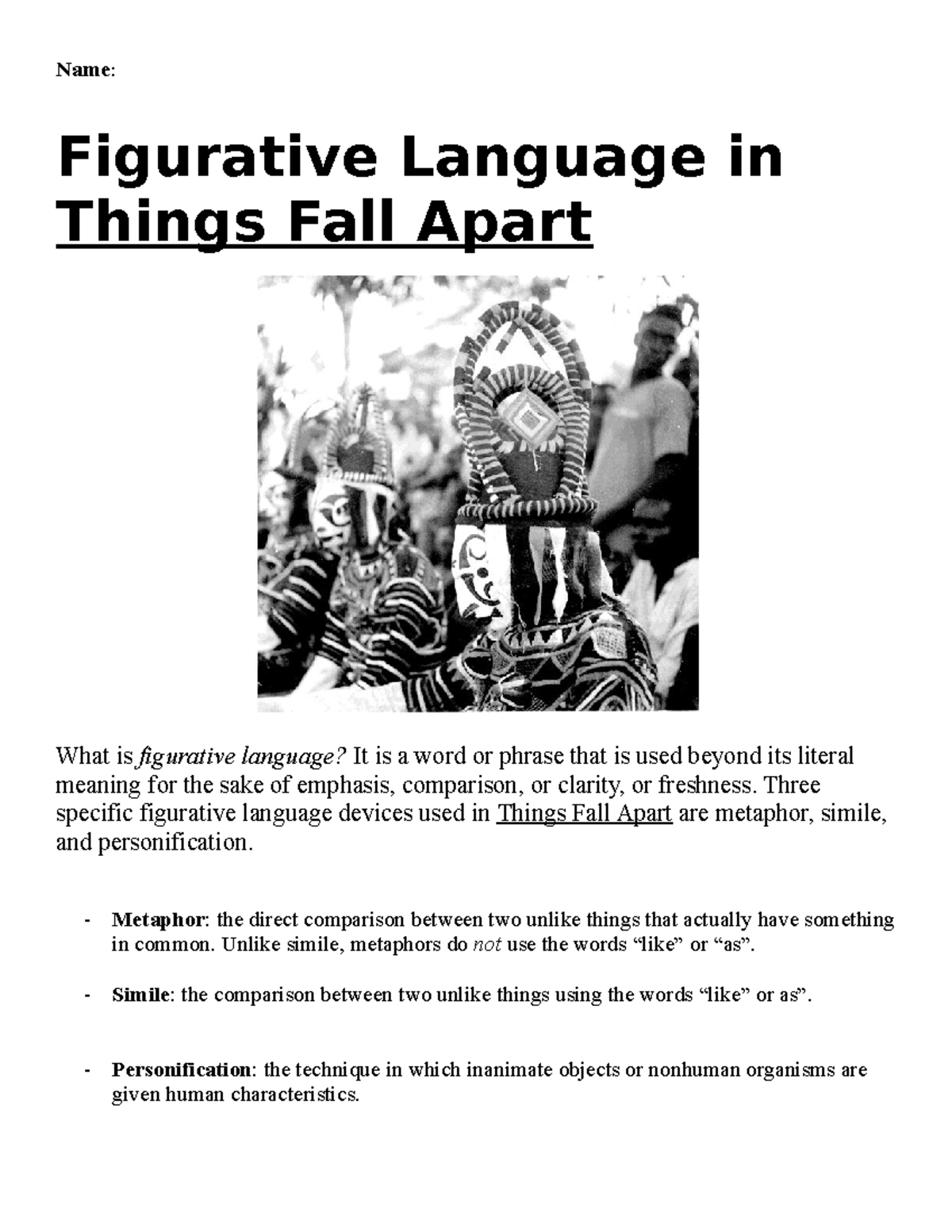 Figurative language in things fall apart Name Figurative Language in