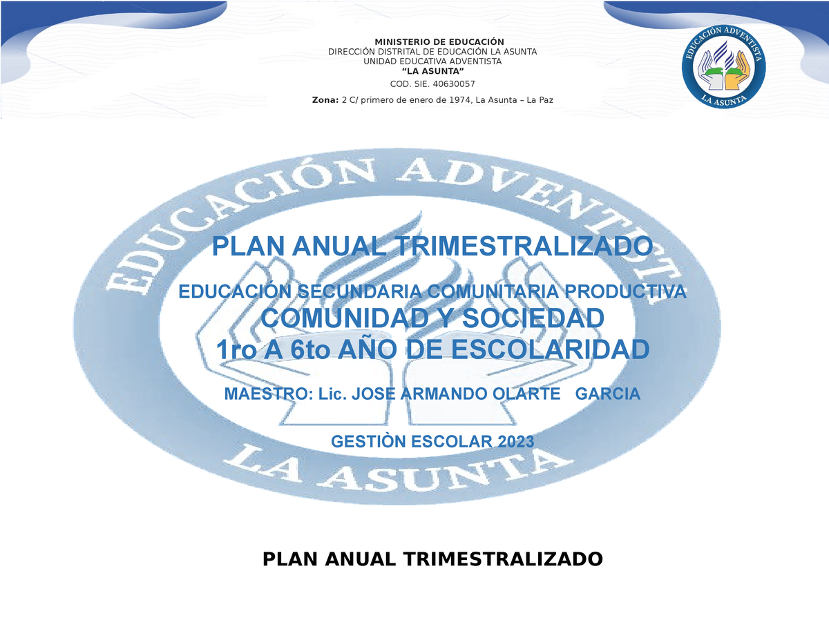 PAT - Educación Secundaria Comunitaria Productiva - 2023 - LA Asunta ...