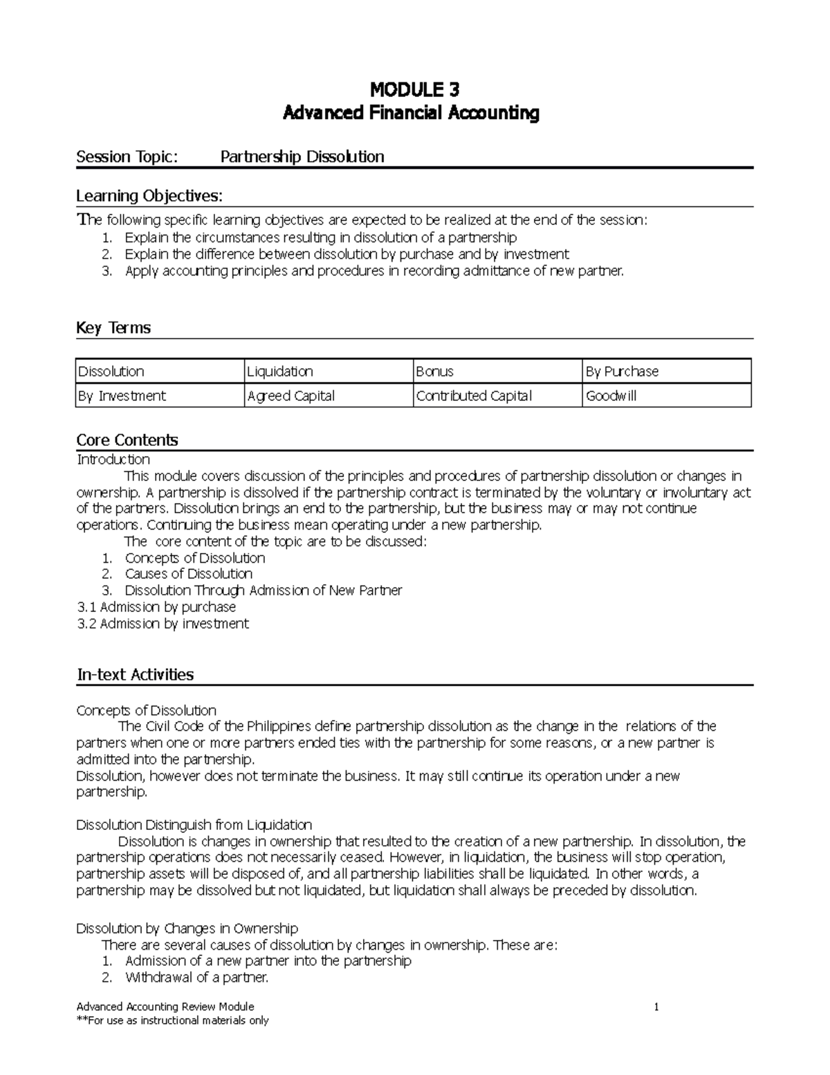 Module 3 Advanced Financial Accounting MODULE 3 Advanced Financial