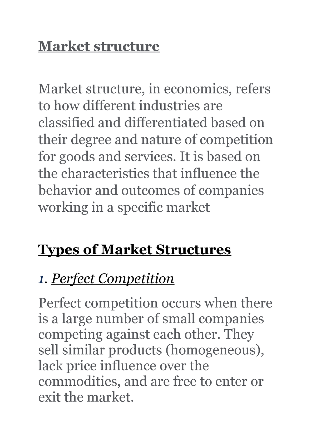 essay questions on market structure