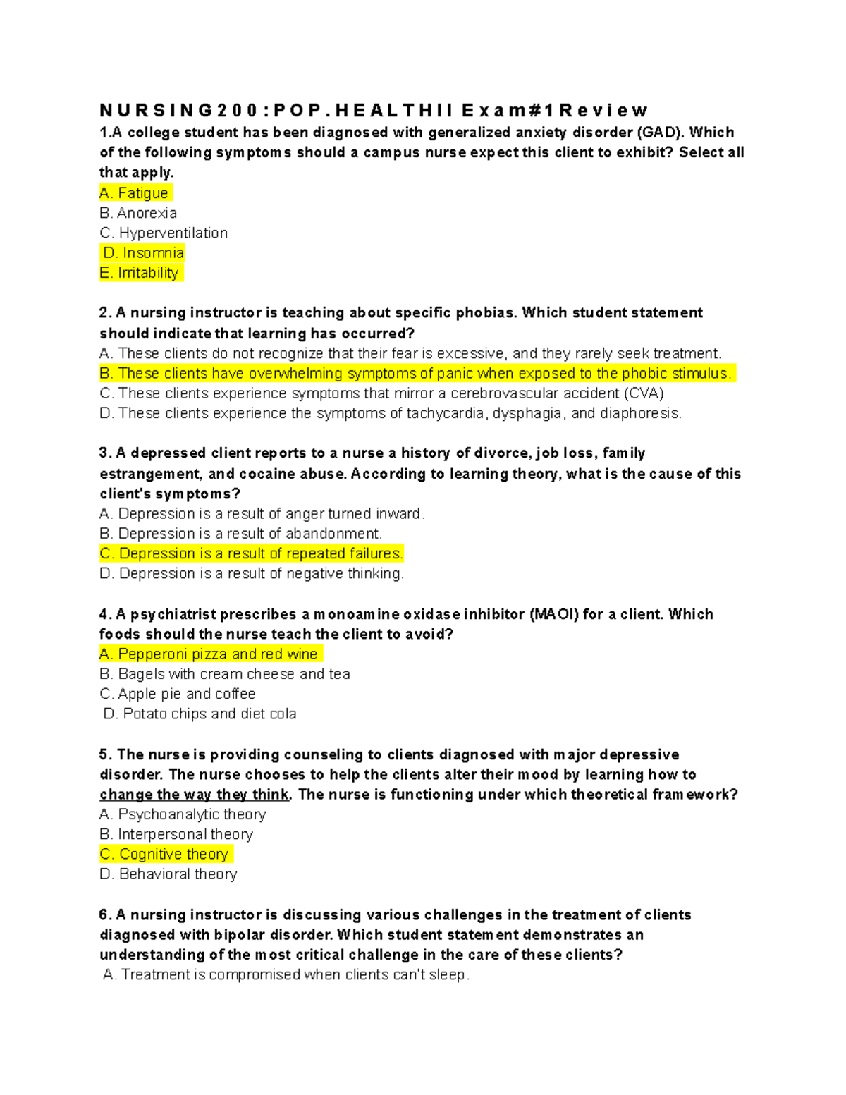 N U R S I N G 2 0 0 P O P EXAM 1 Review - N U R S I N G 2 0 0 : P O P ...