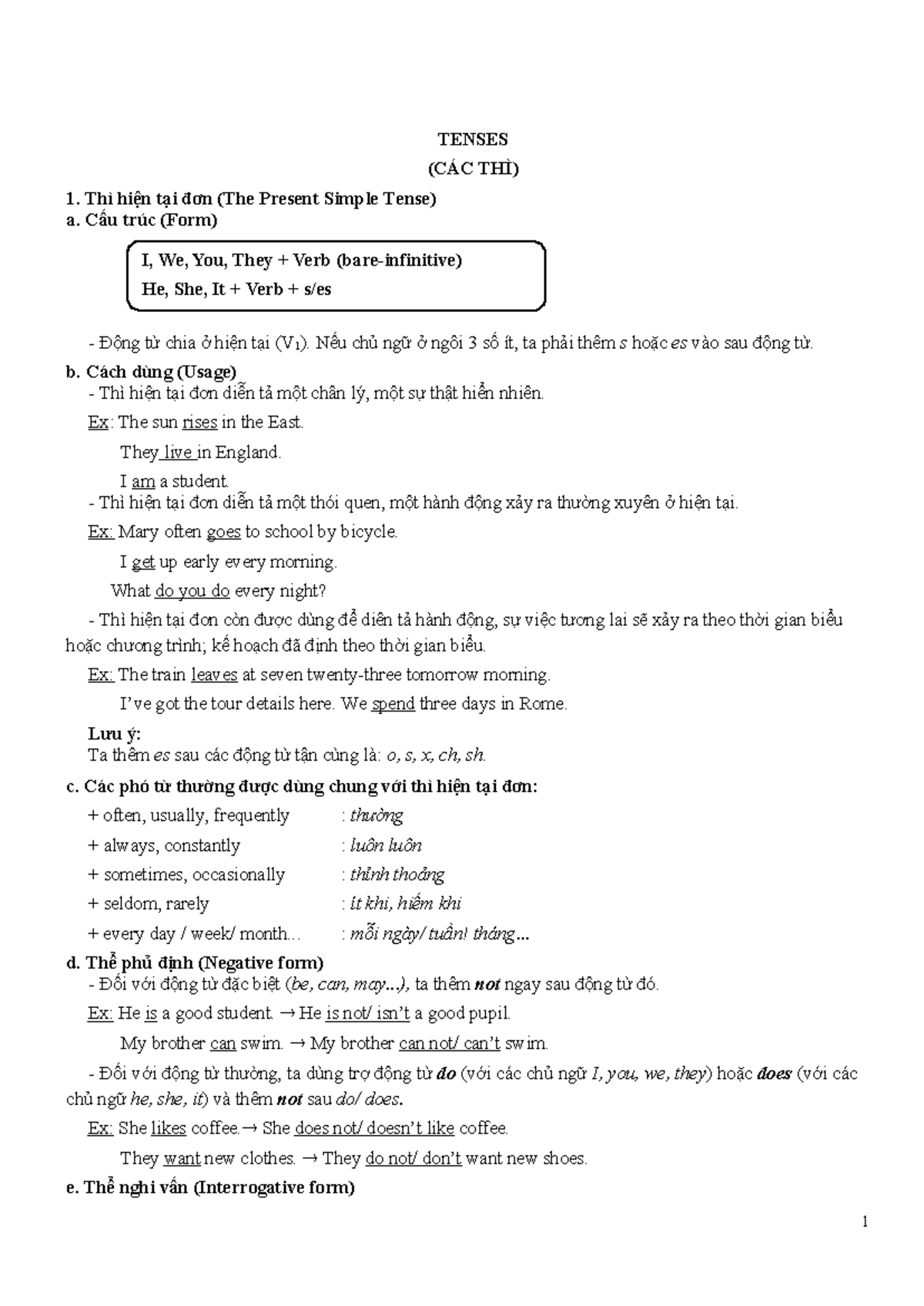 Day 1 Tenses - helpful and great - I, We, You, They + Verb (bare ...