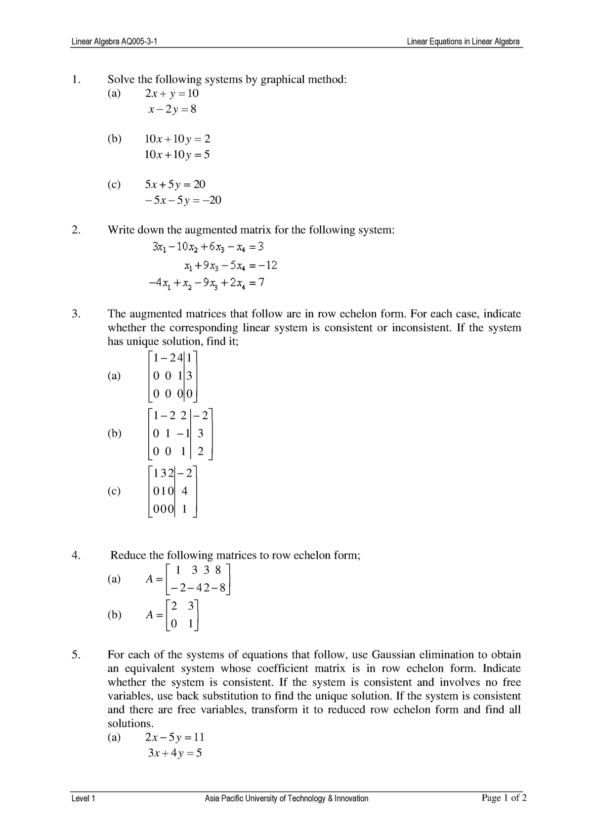 T1 Linear Equations - Linear Algebra AQ005-3-1 Linear Equations in ...