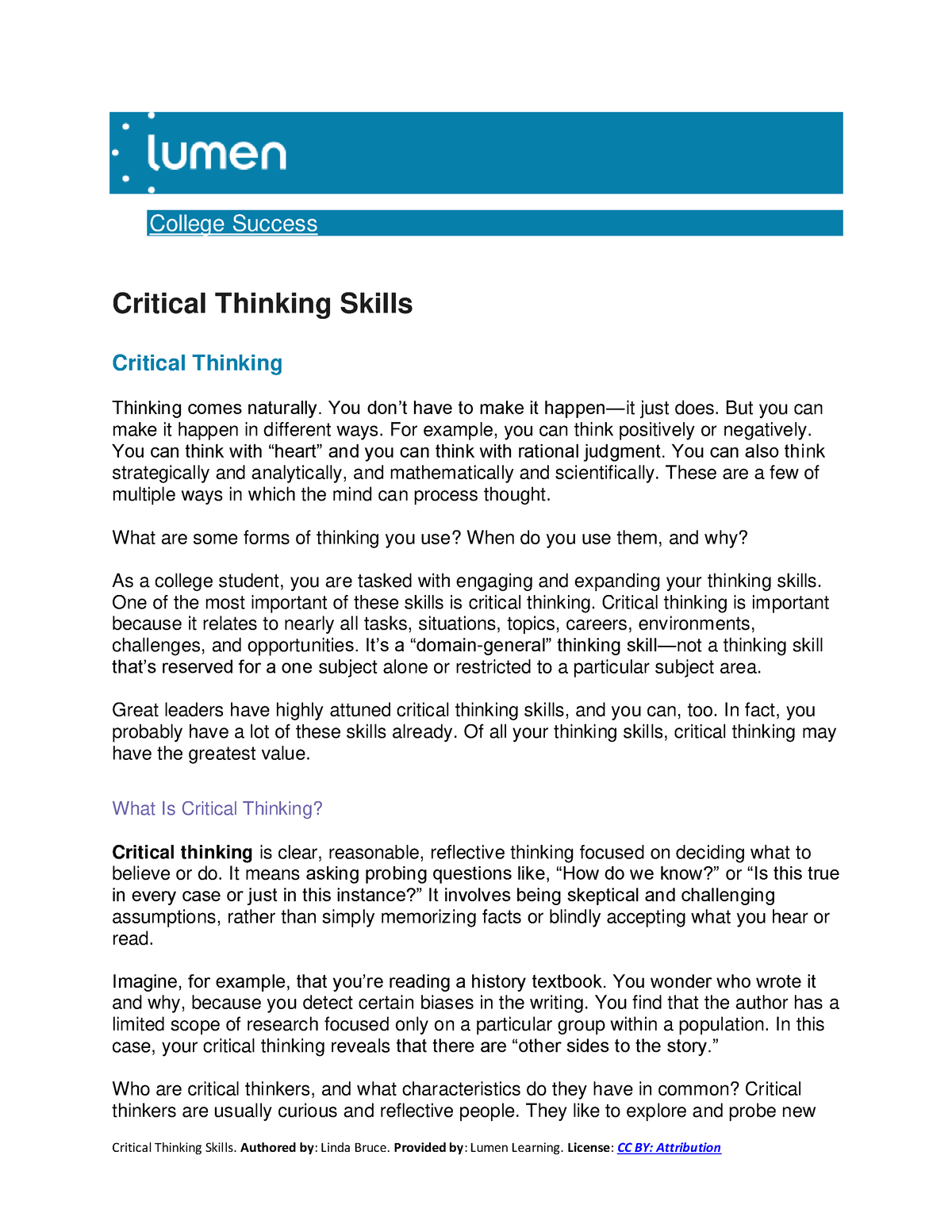 lumen learning critical thinking
