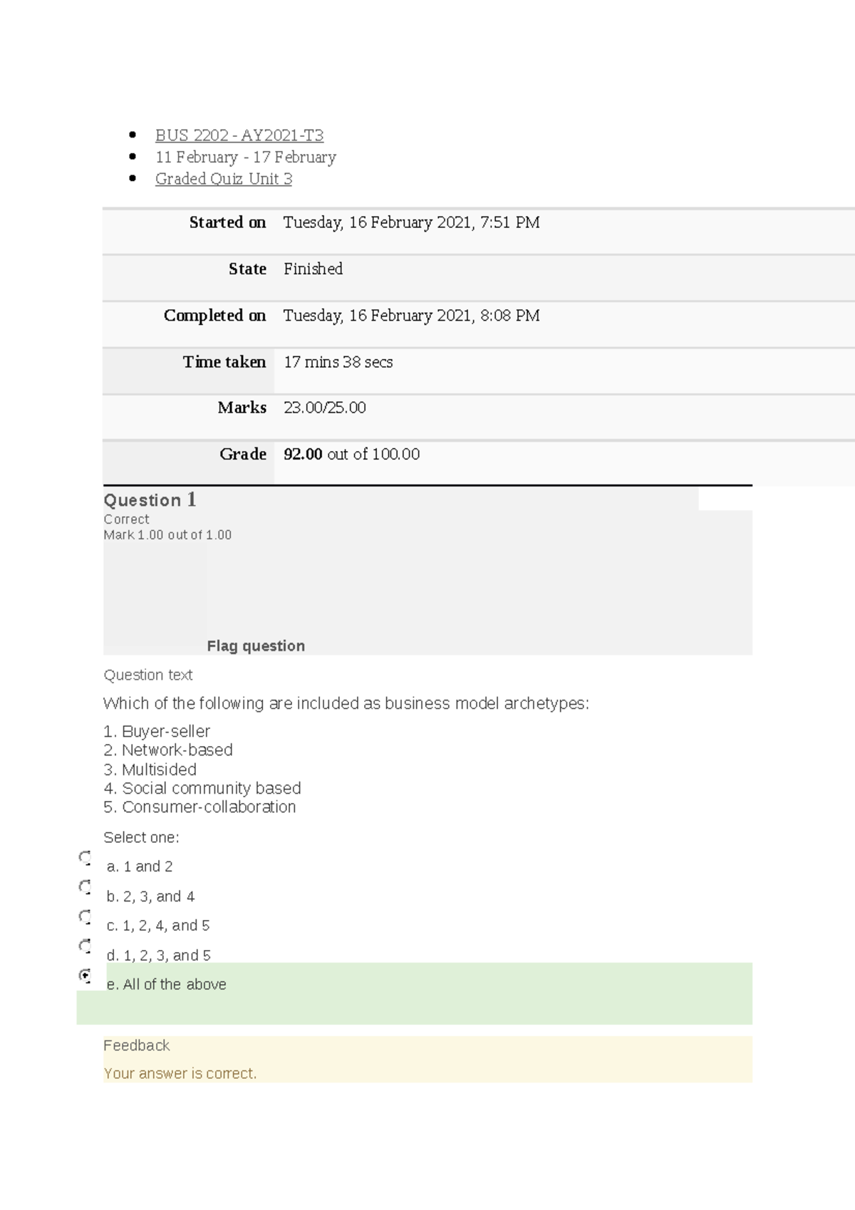 BUS2202 Graded QUIZ UNIT 3 - BUS 2202 - AY2021-T 11 February - 17 ...