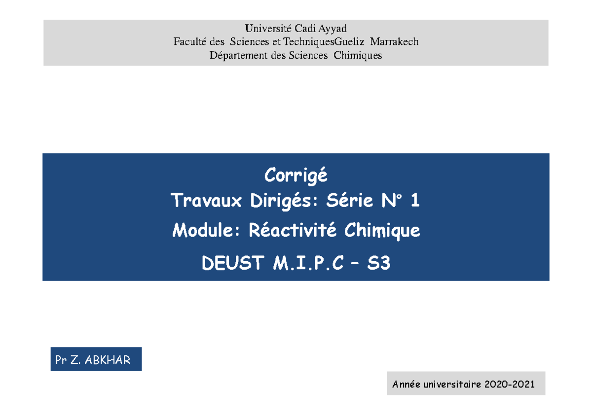 Correction Série 1-TD-20-21 - Corrigé Travaux Dirigés: Série N° 1 ...