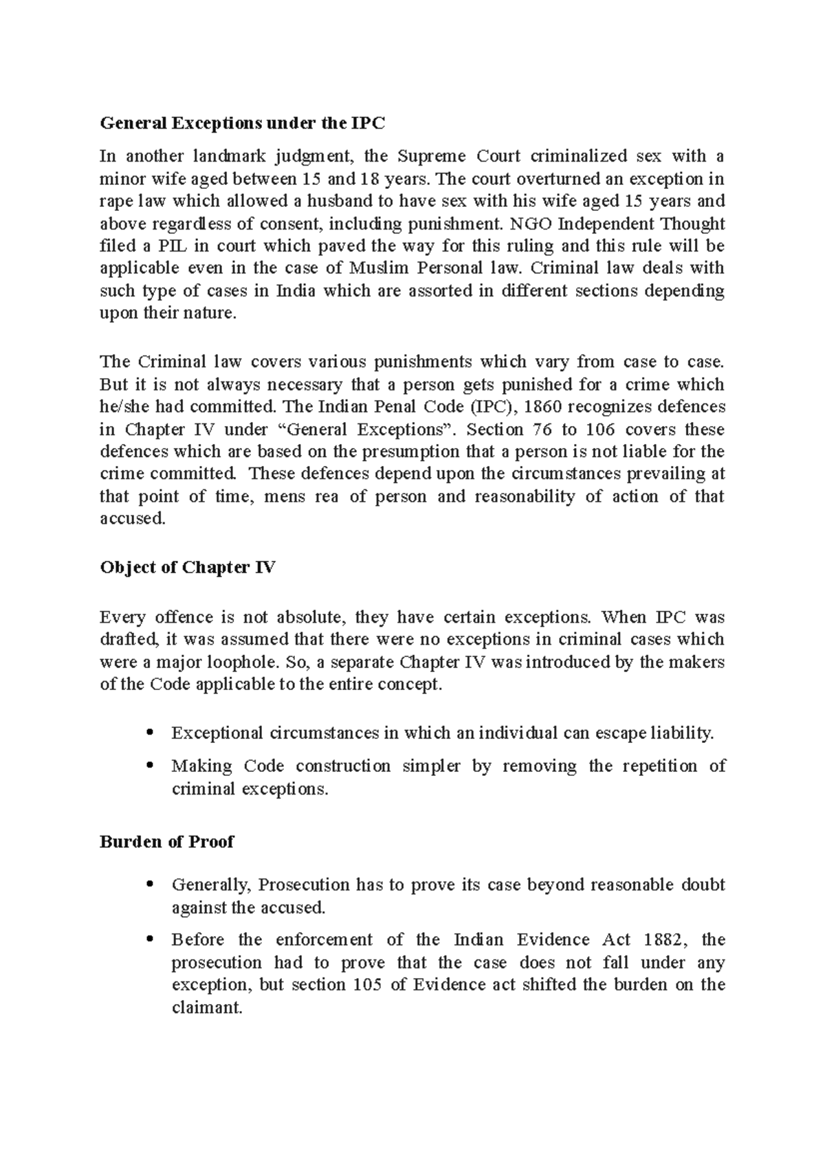 General Exceptions Under I General Exceptions under the IPC In