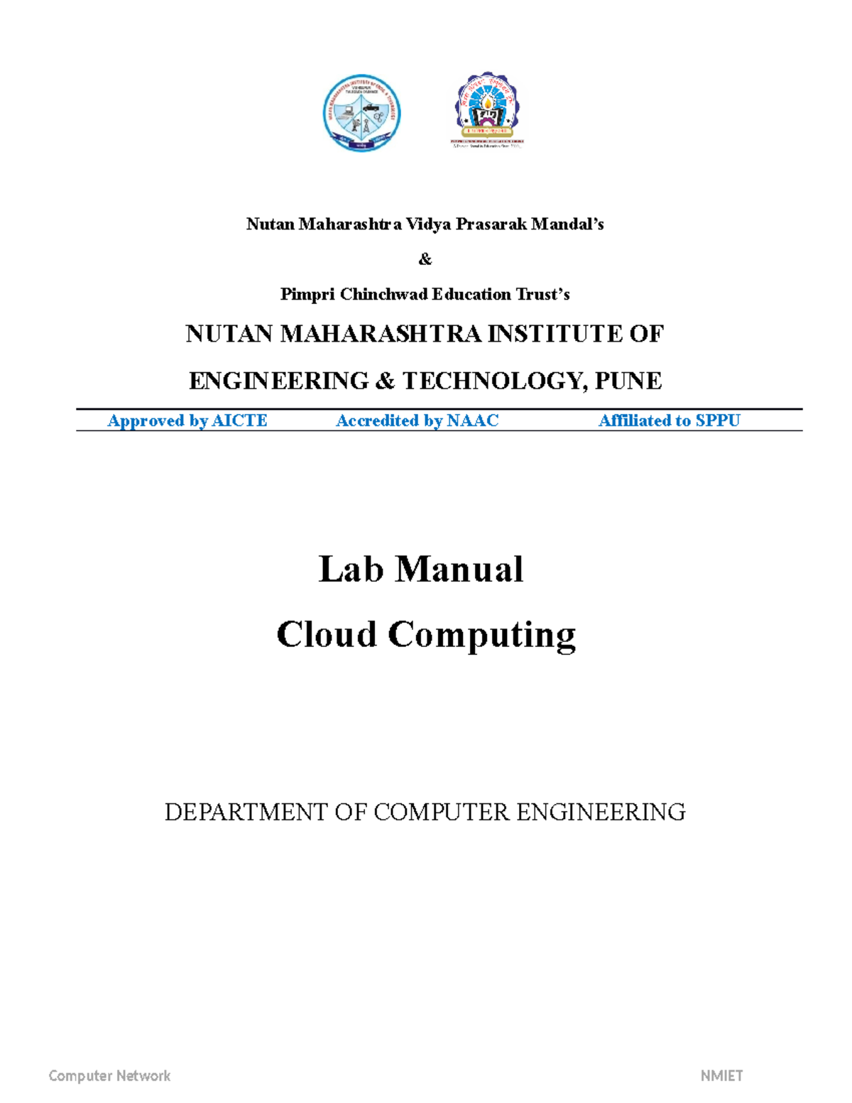 Cloud Computing Lab Manual Computer Network NMIET Nutan