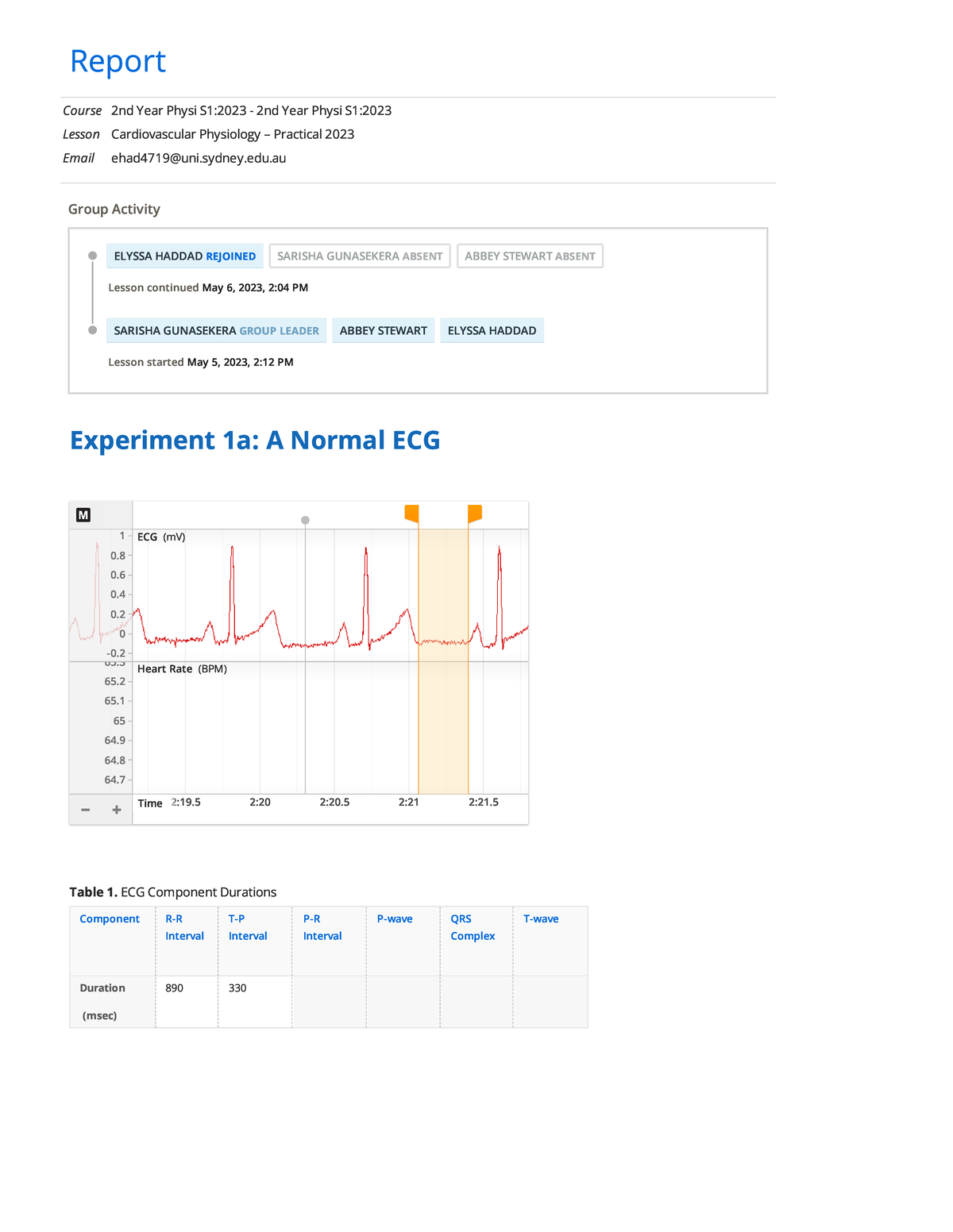 Cardiovascular Physiology – Practical 2023 report - Report Co u r se 2 ...