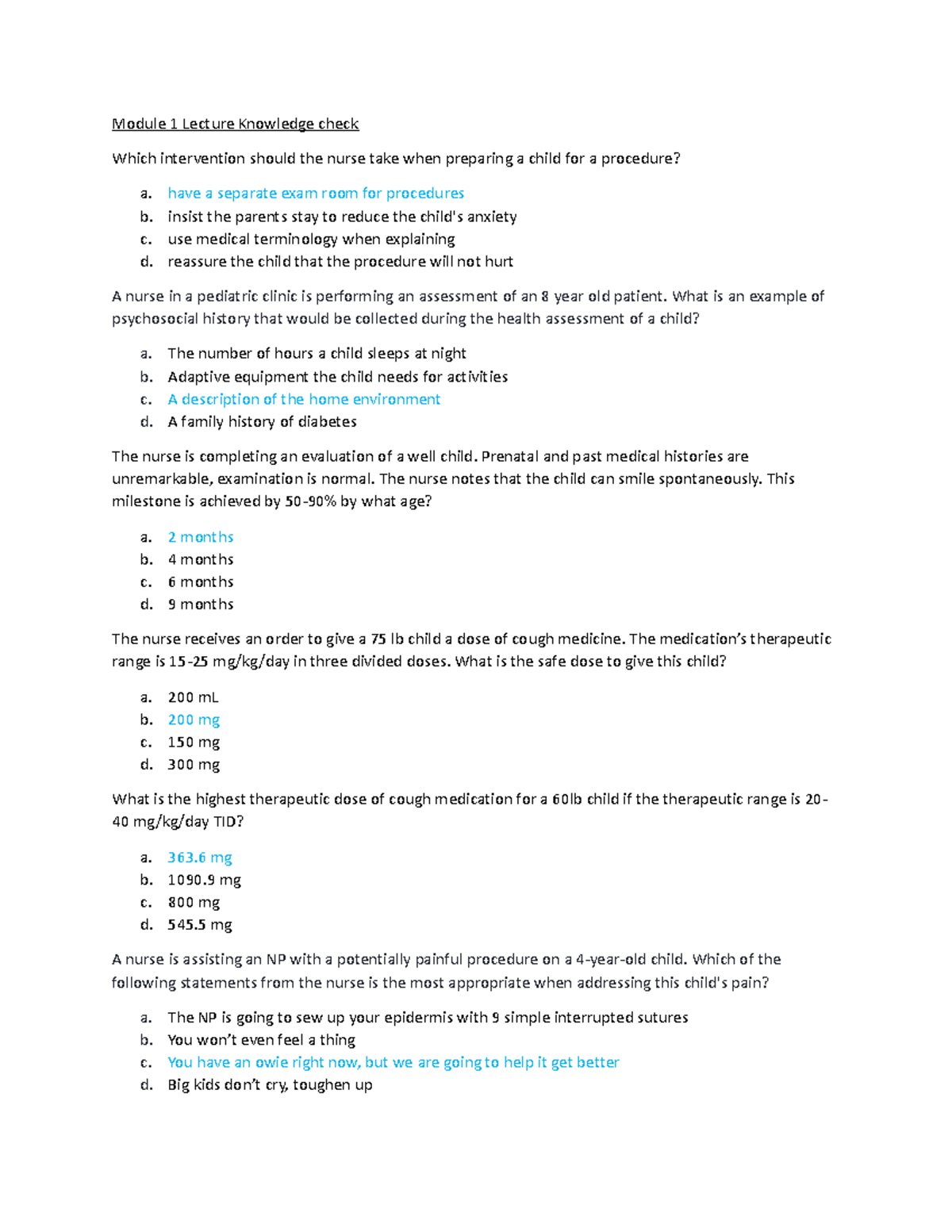 MOD 1 KC - Module 1 Lecture Knowledge check Which intervention should ...