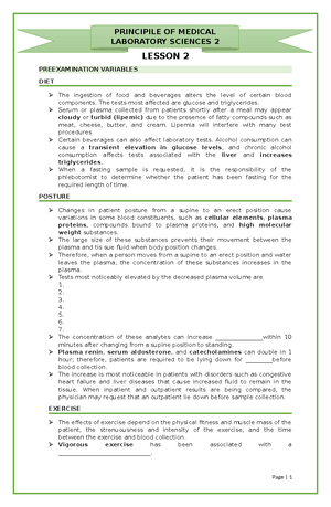 Hematology 1 Lecture Activity - Medical Laboratory Science - Studocu