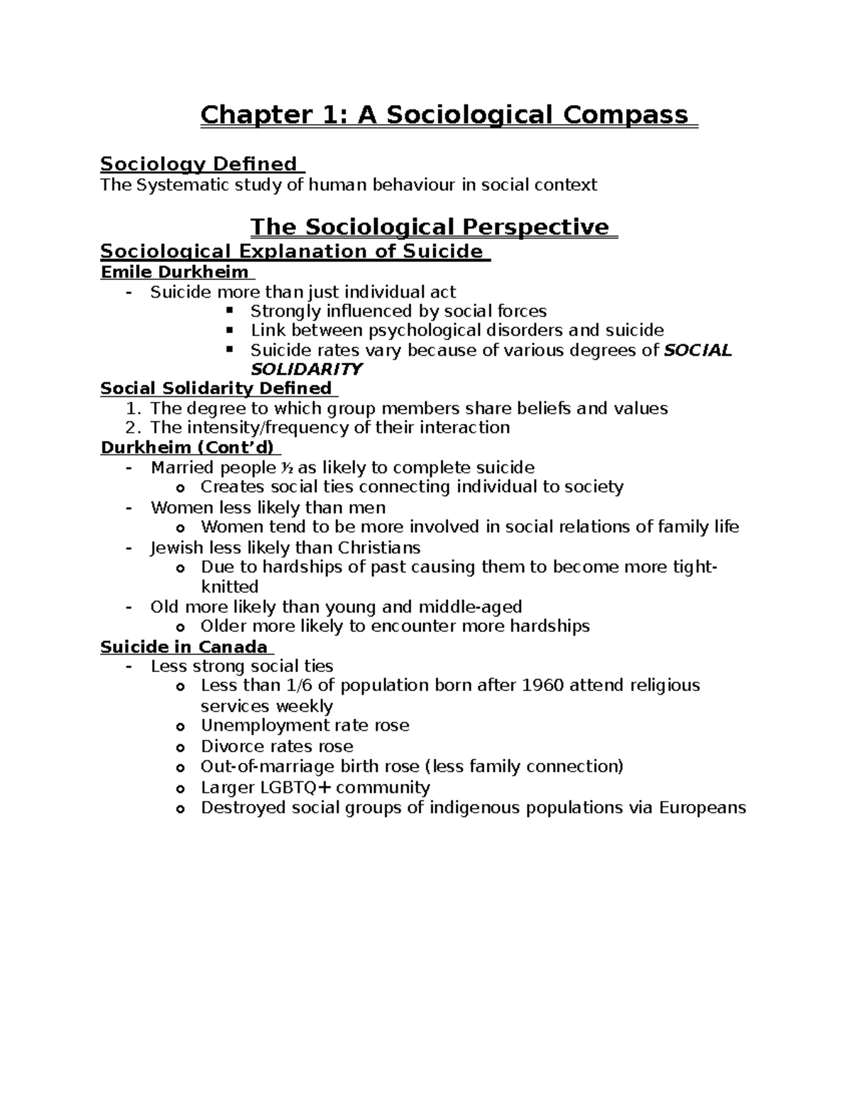 Chapter 1 Summary - Sociology compass for a new social world notes ...