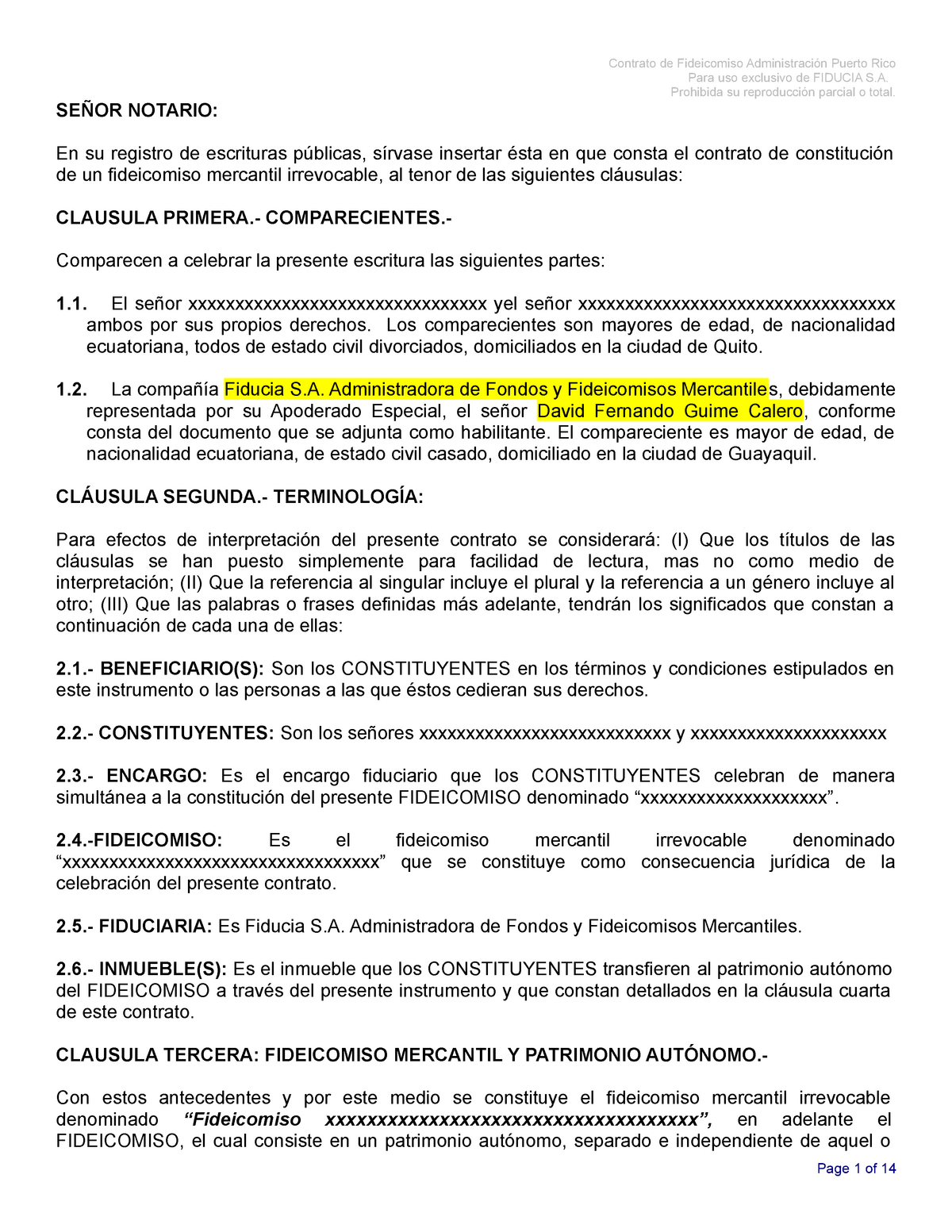 Modelo constitucion de fideicomiso mercantil inmobiliario - Para uso  exclusivo de FIDUCIA S. - Studocu