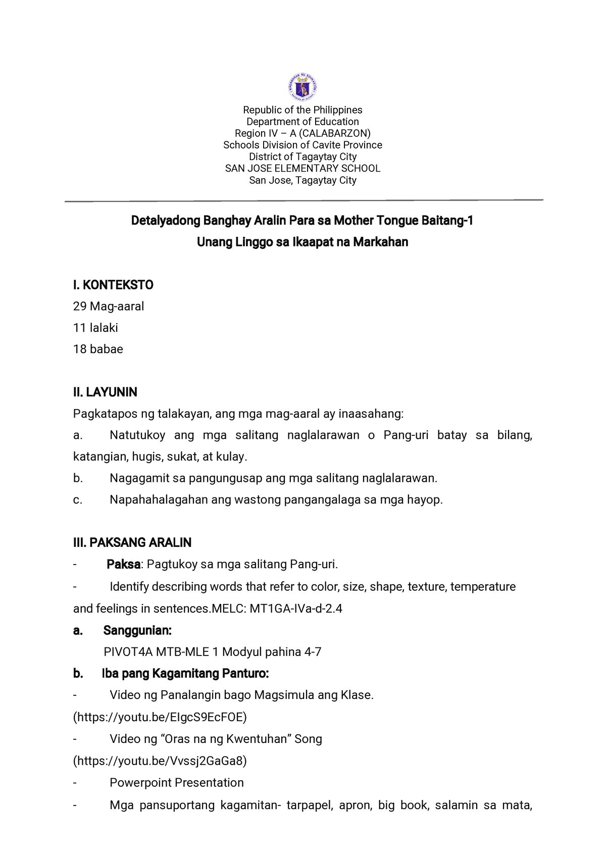 DLP MTB - Detailed Lesson Plan - Republic Of The Philippines Department ...