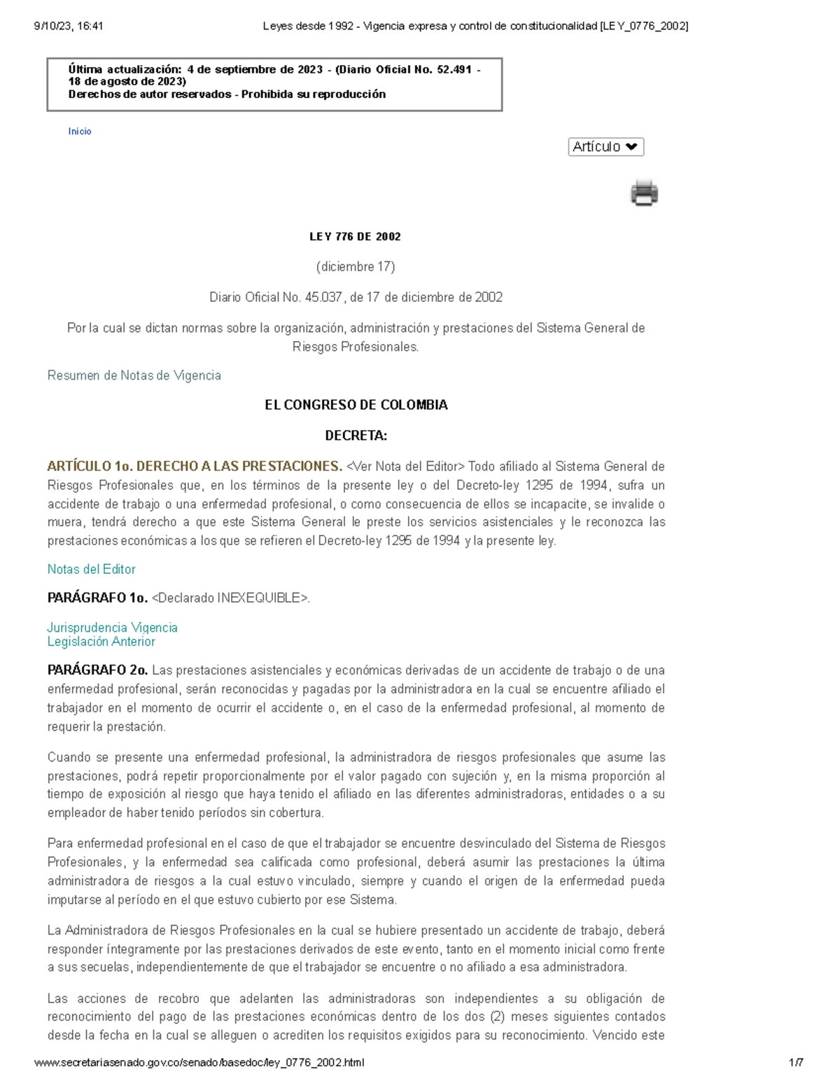 LEY 776 DE 2002 - ley 776 de 2002 - Última actualización: 4 de ...