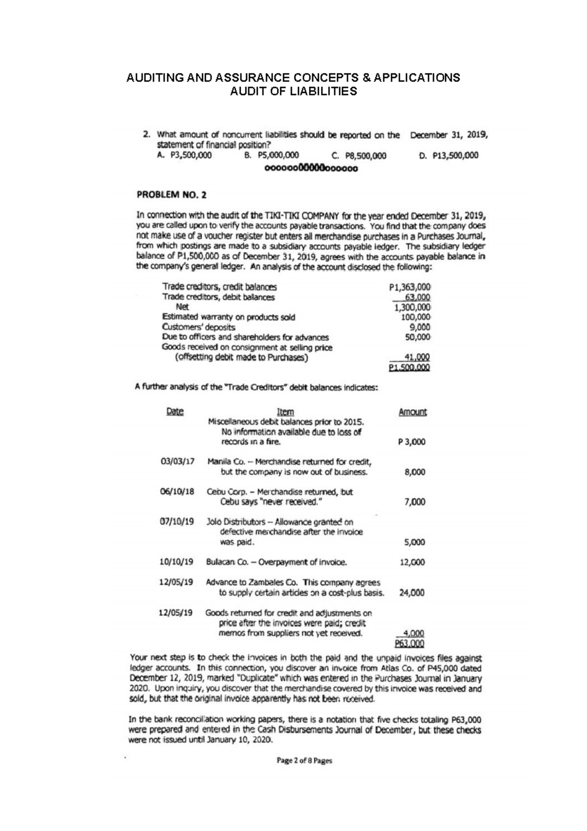 Audit of Liabilities - PUKPOK INC. - accounting - San Jose - Studocu