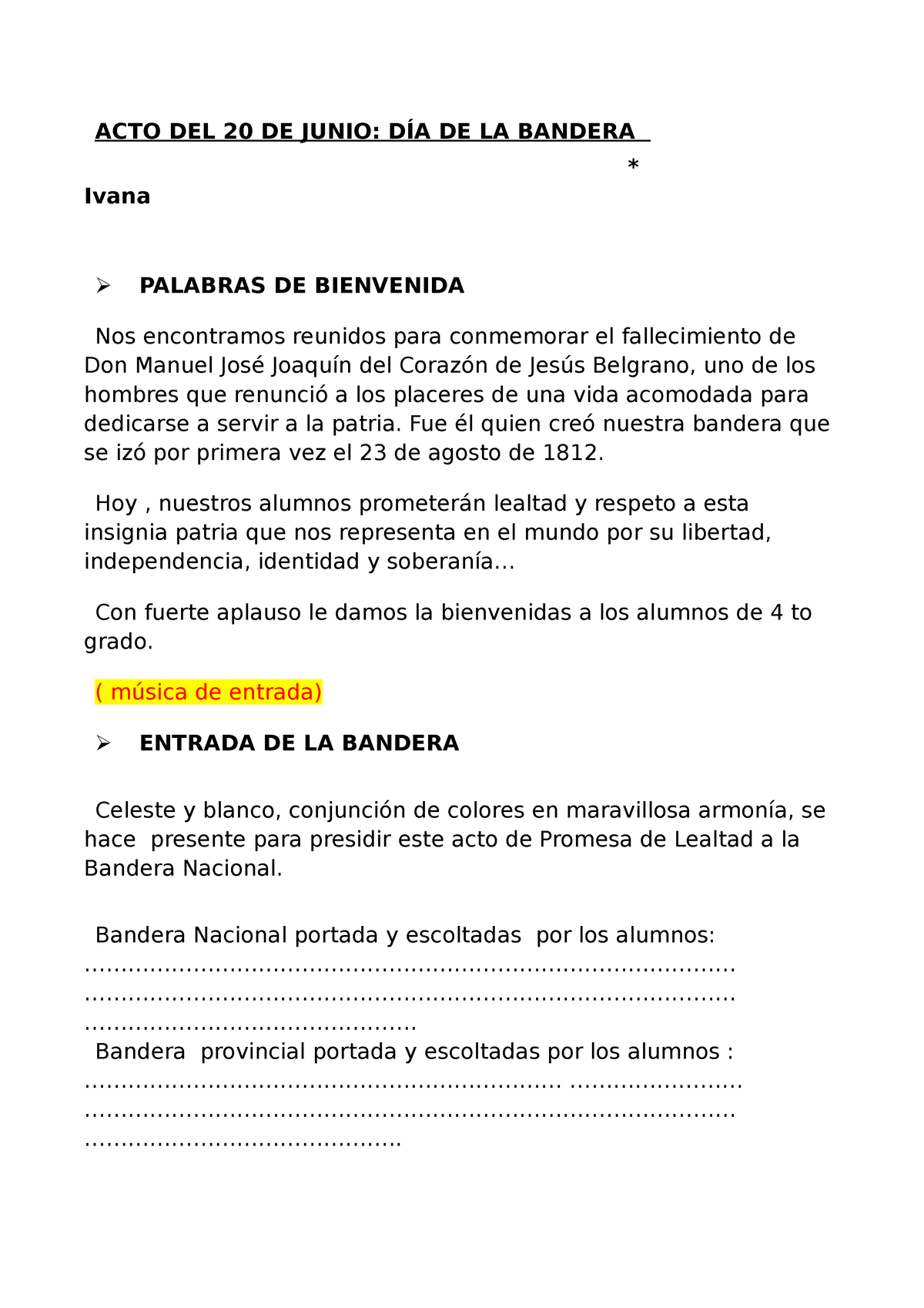 Acto del 20 de junio glosas ACTO DEL 20 DE JUNIO D A DE LA