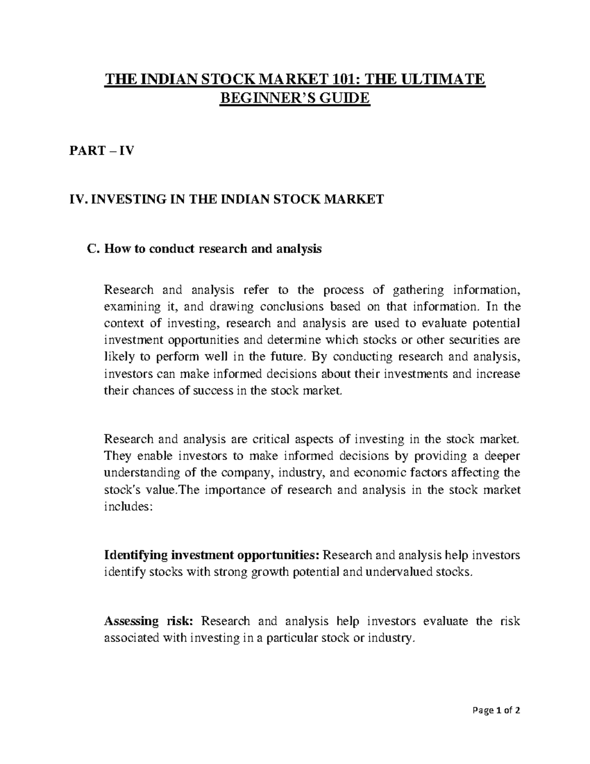 indian stock market essay