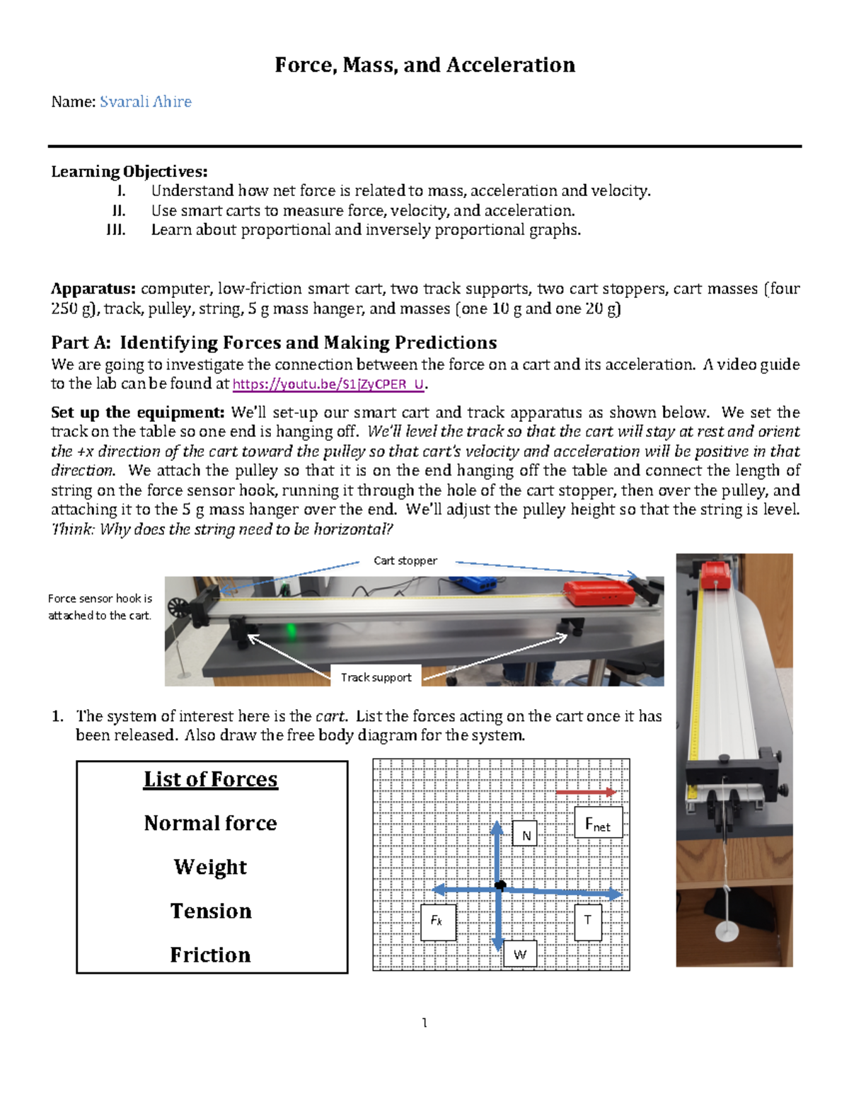 Force Mass And Acceleration Lab Force Mass And Acceleration Name 