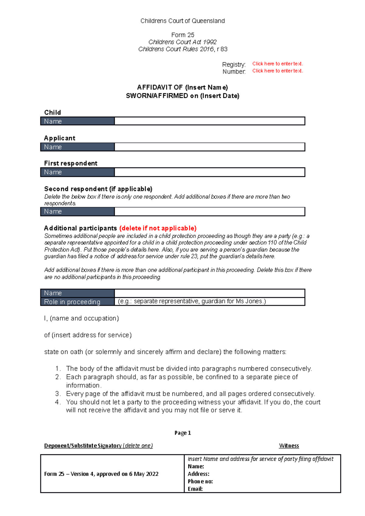 Cc f 25 affidavit Affidavit Childrens Court Of Queensland Form 25 