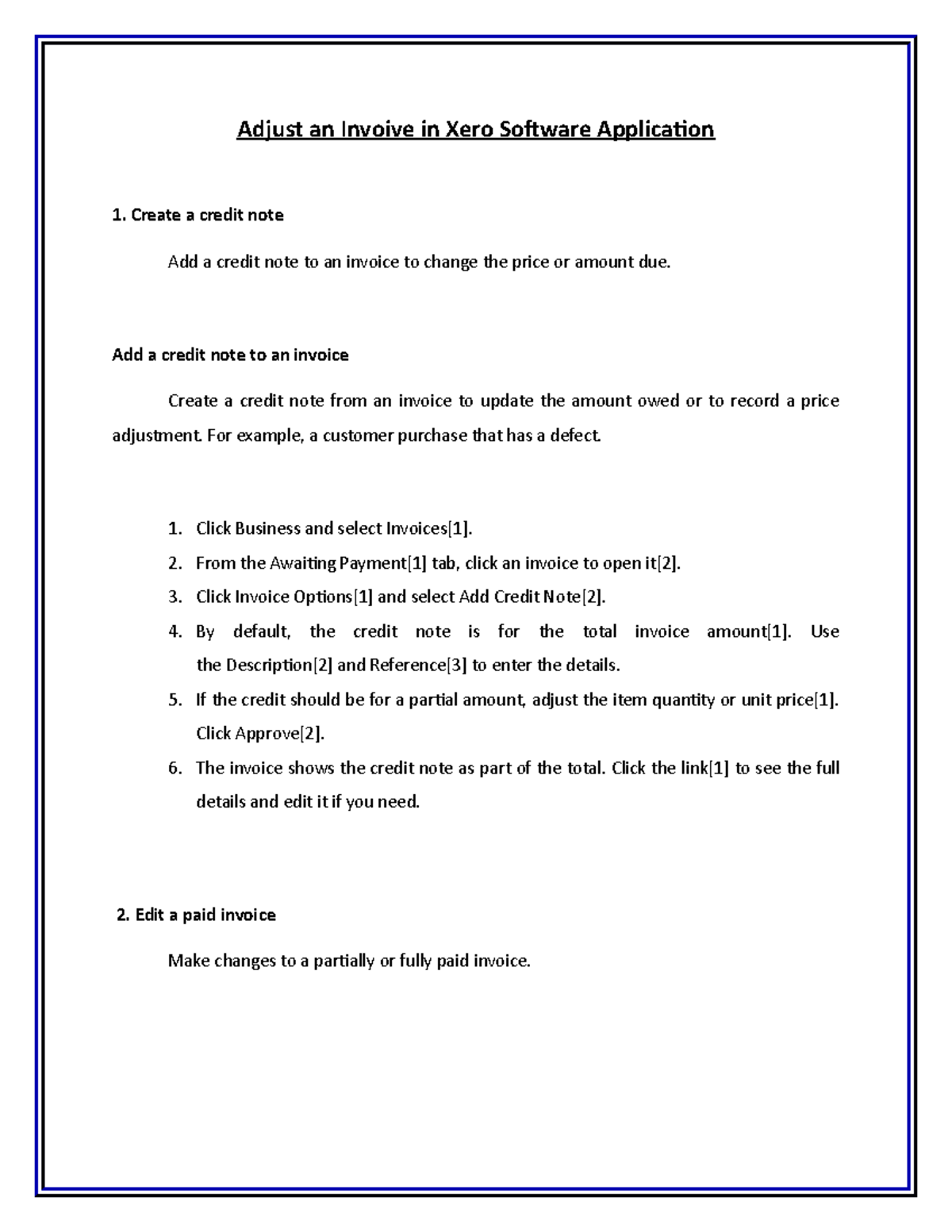 Adjust An Invoive In Xero Software Application Accounting Internship