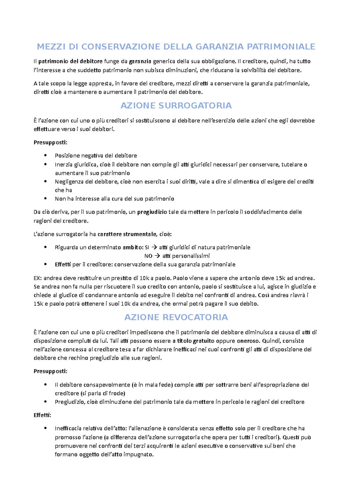 Diritti Reali DI Garanzia MEZZI DI CONSERVAZIONE DELLA GARANZIA PATRIMONIALE Il patrimonio del