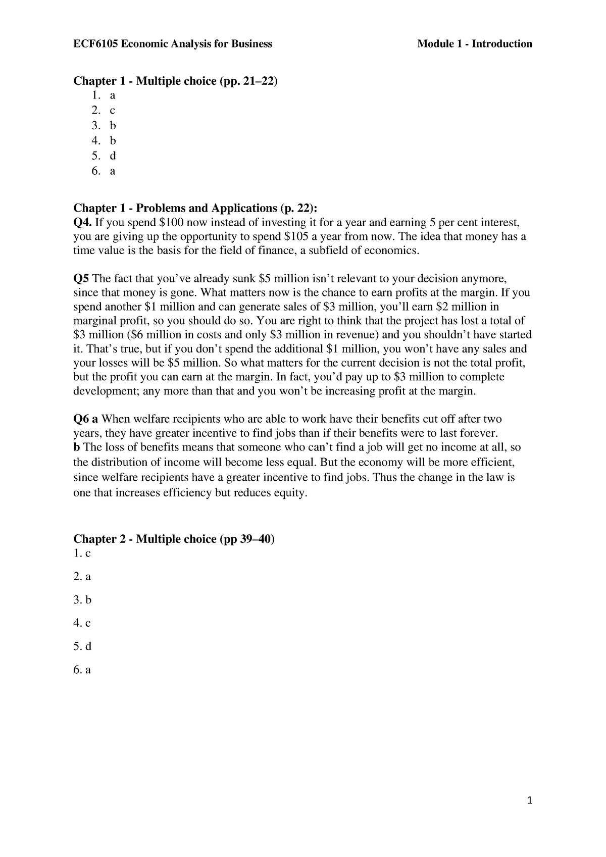 Module 1 - Chapters 1 And 2 - ECF6105 Economic Analysis For Business ...