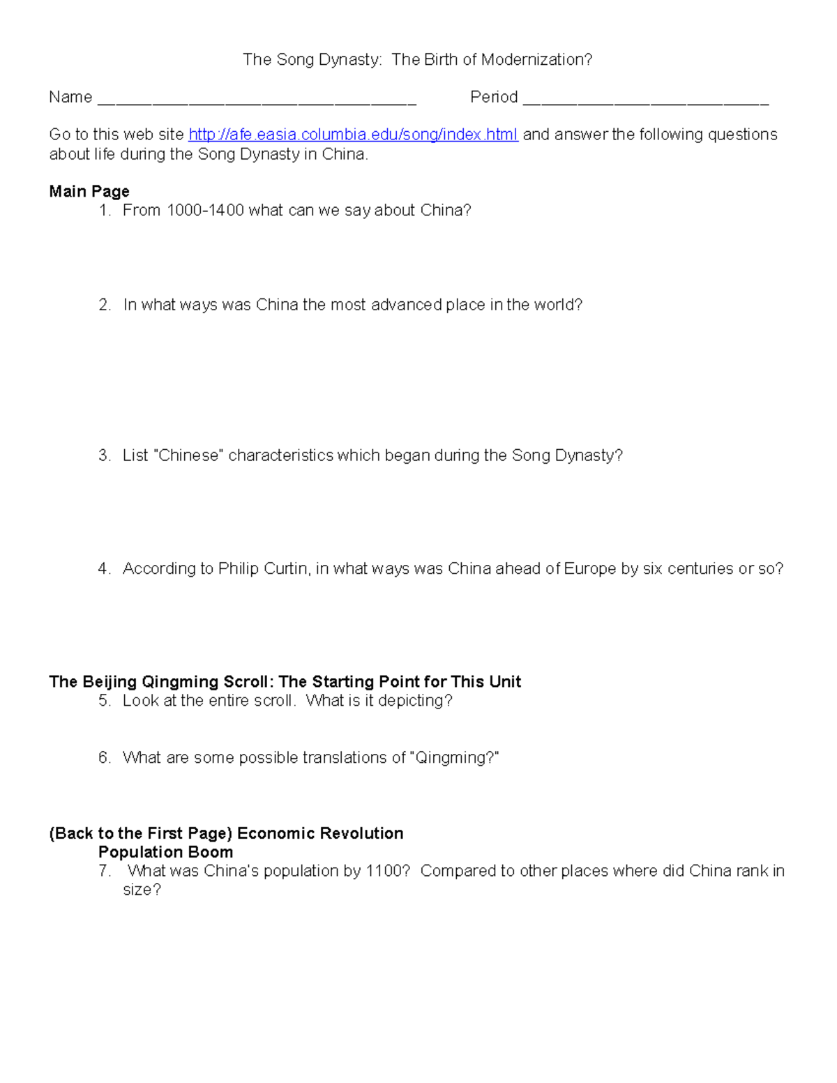 Song Scroll Web Quest - The Song Dynasty: The Birth of Modernization ...