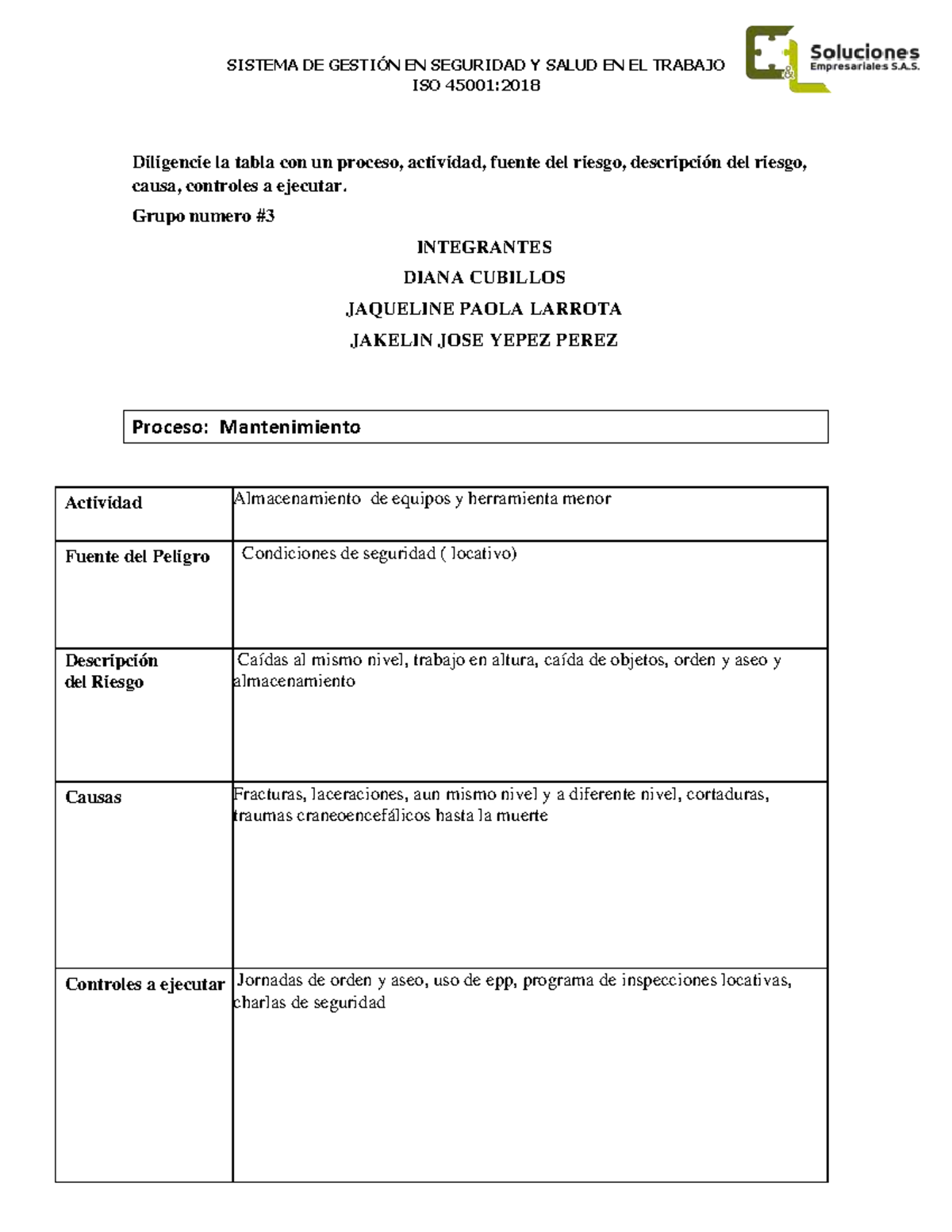 Taller Riesgos y peligros - SISTEMA DE GESTIÓN EN SEGURIDAD Y SALUD EN ...