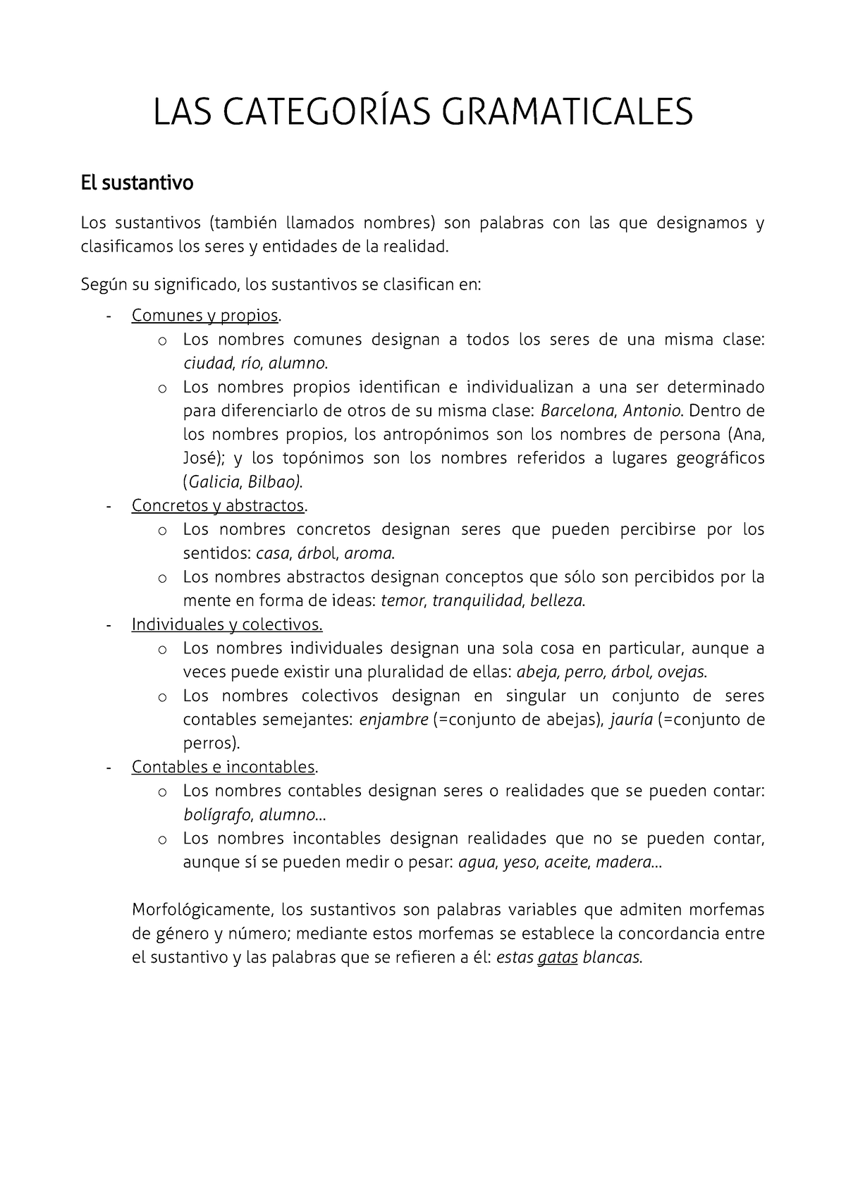 Lectura 1 Las Categorías Gramaticales Las CategorÍas Gramaticales El Sustantivo Los 