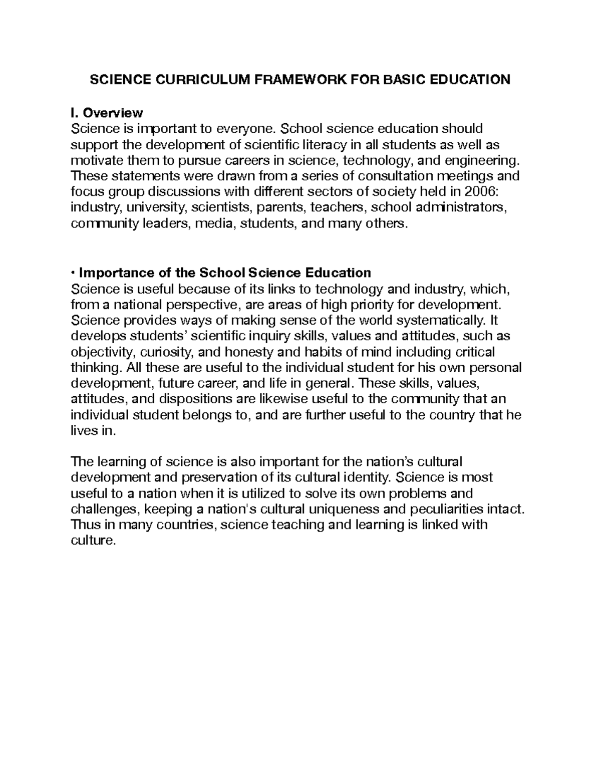 Science Framework I hope it can help SCIENCE CURRICULUM FRAMEWORK