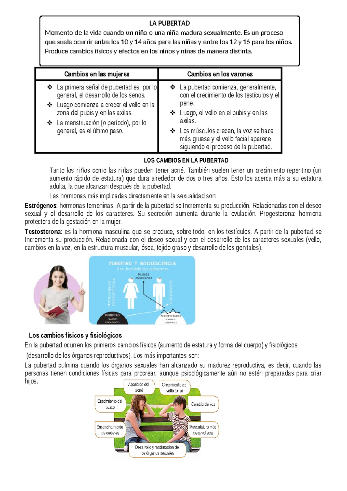 Ficha LOS Cambios EN LA Pubertad - LOS CAMBIOS EN LA PUBERTAD Tanto los ...
