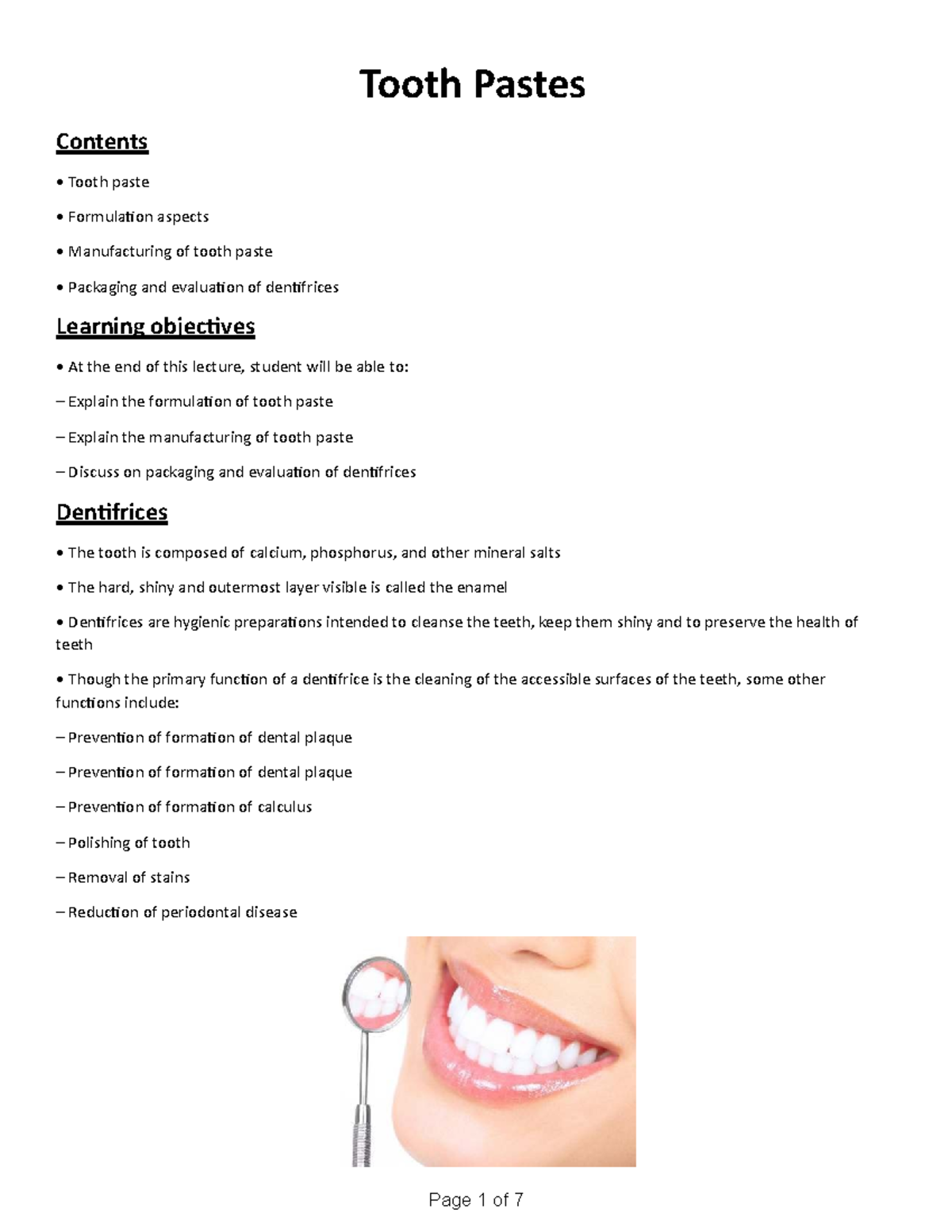 Chapter - 25 Tooth Pastes - Page 1 of 7 Contents Tooth Pastes Tooth ...