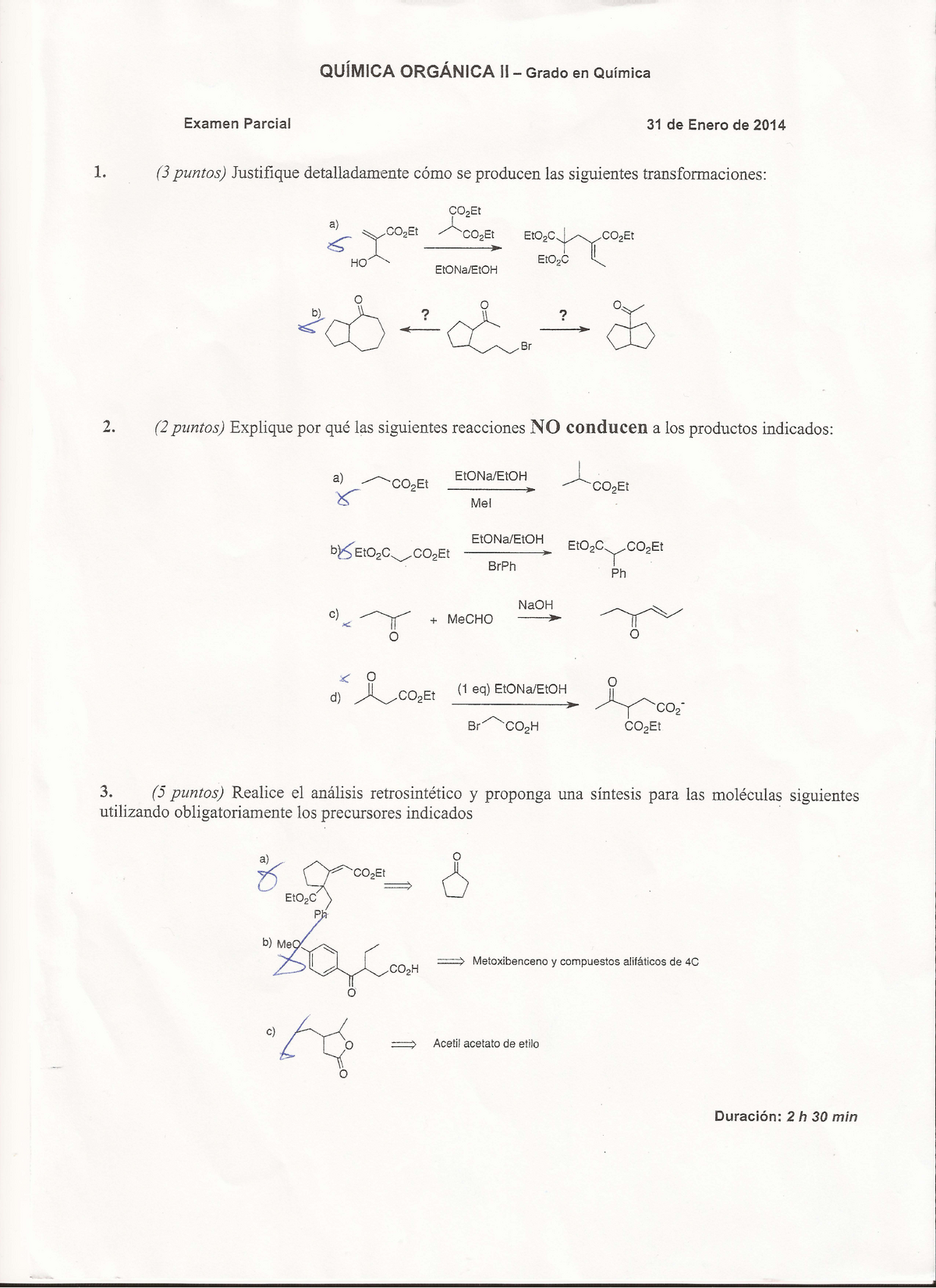 Examen Parcial Quimica Organica Ii 2014 QuÍmica OrgÁnica 11 Grado En Química Examen Parcial 31 8376