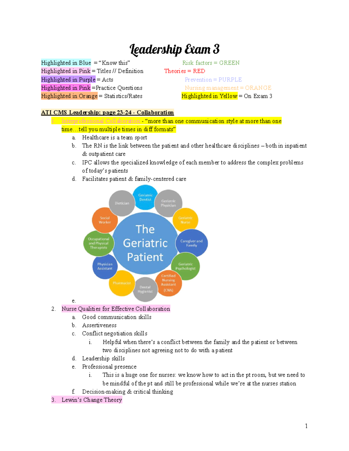 Leadership Exam 3 - N/A - Leadership A 3 Highlighted In Blue = “Know ...