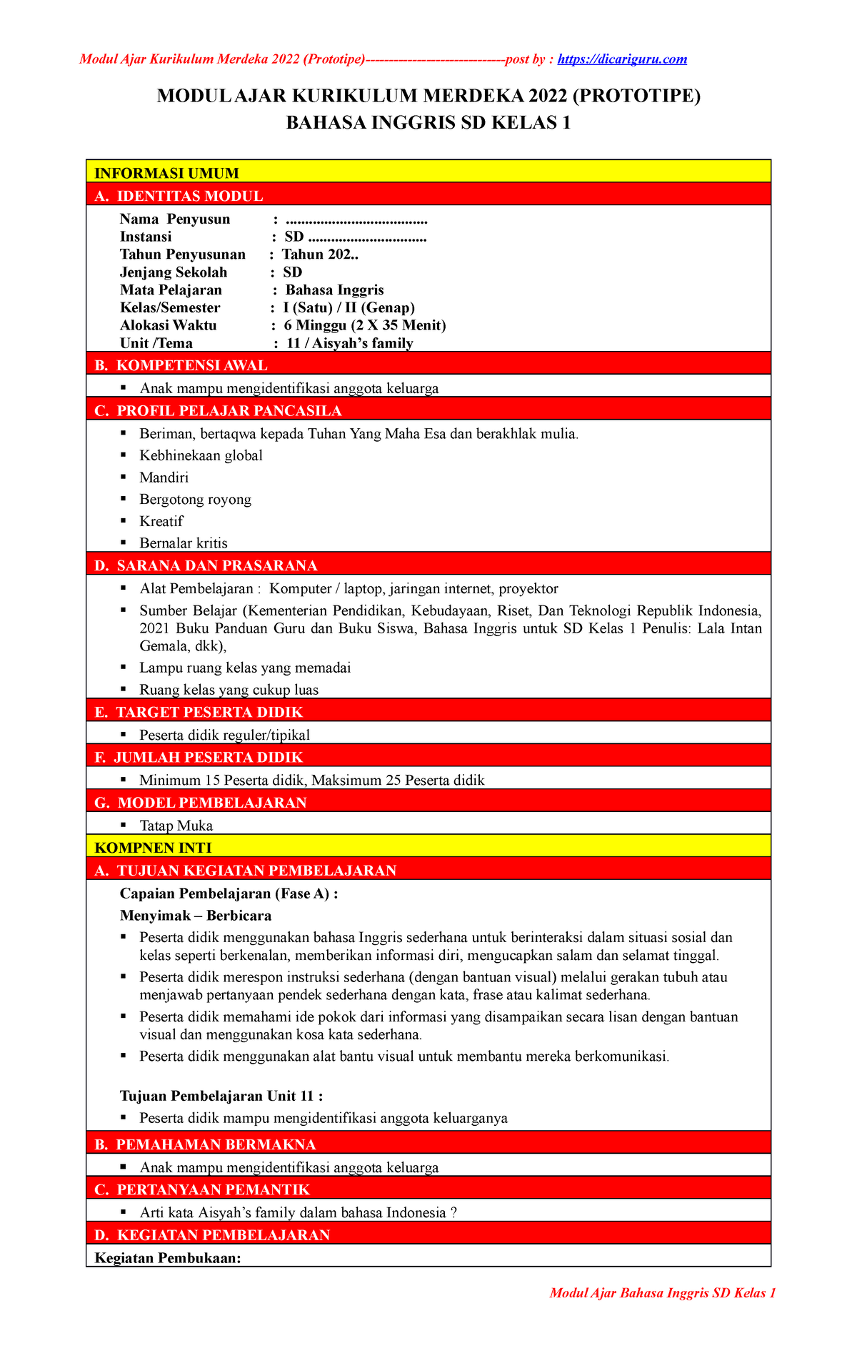 11. Modul Ajar B. Inggirs BAB 11 Kelas 1 ( Dicariguru - MODUL AJAR ...