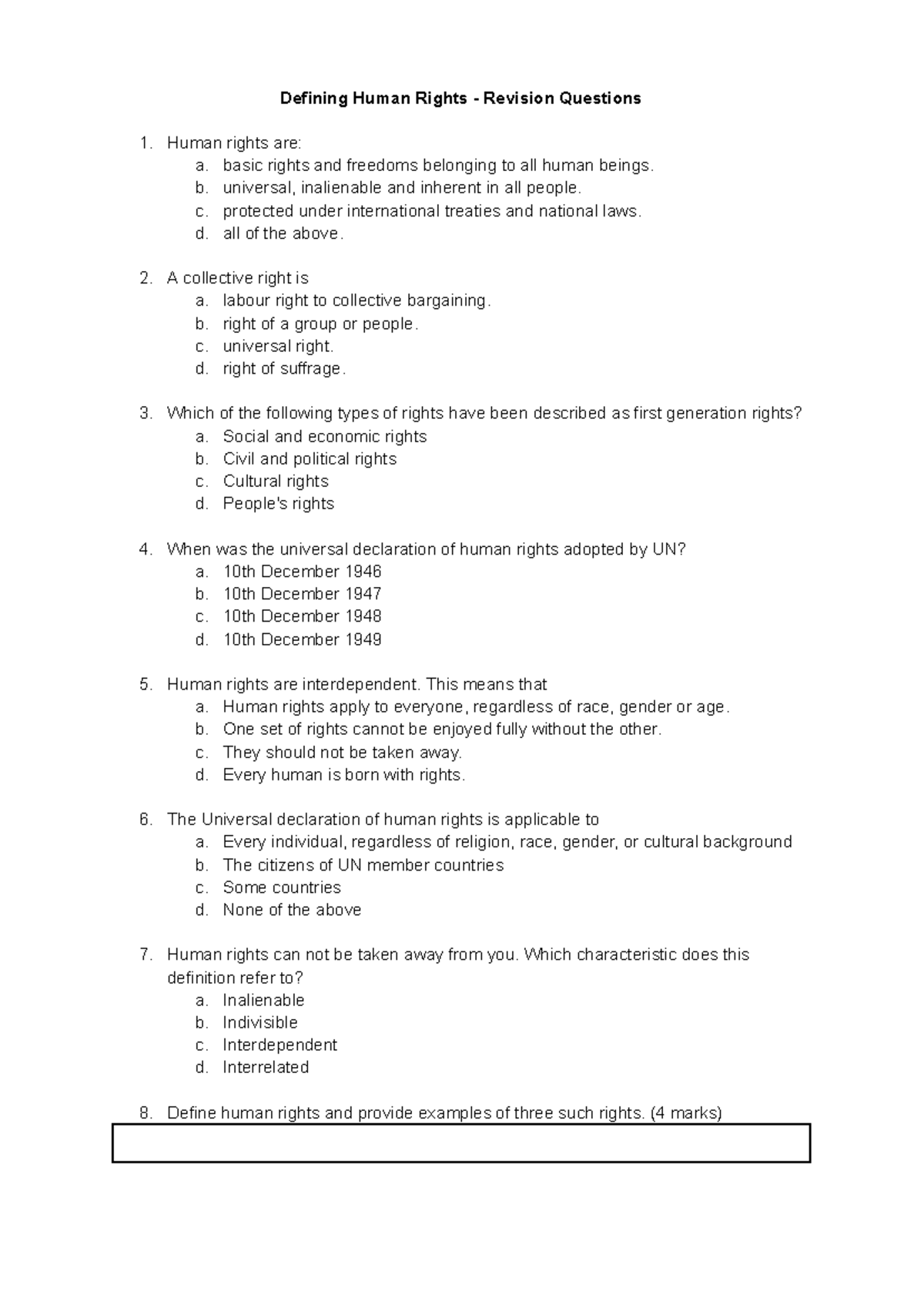 1. Defining Human Rights - Revision Questions - Defining Human Rights ...