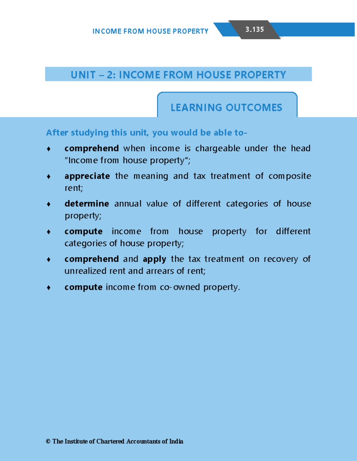 House Property - INCOME FROM HOUSE PROPERTY 3. 135 LEARNING OUTCOMES ...