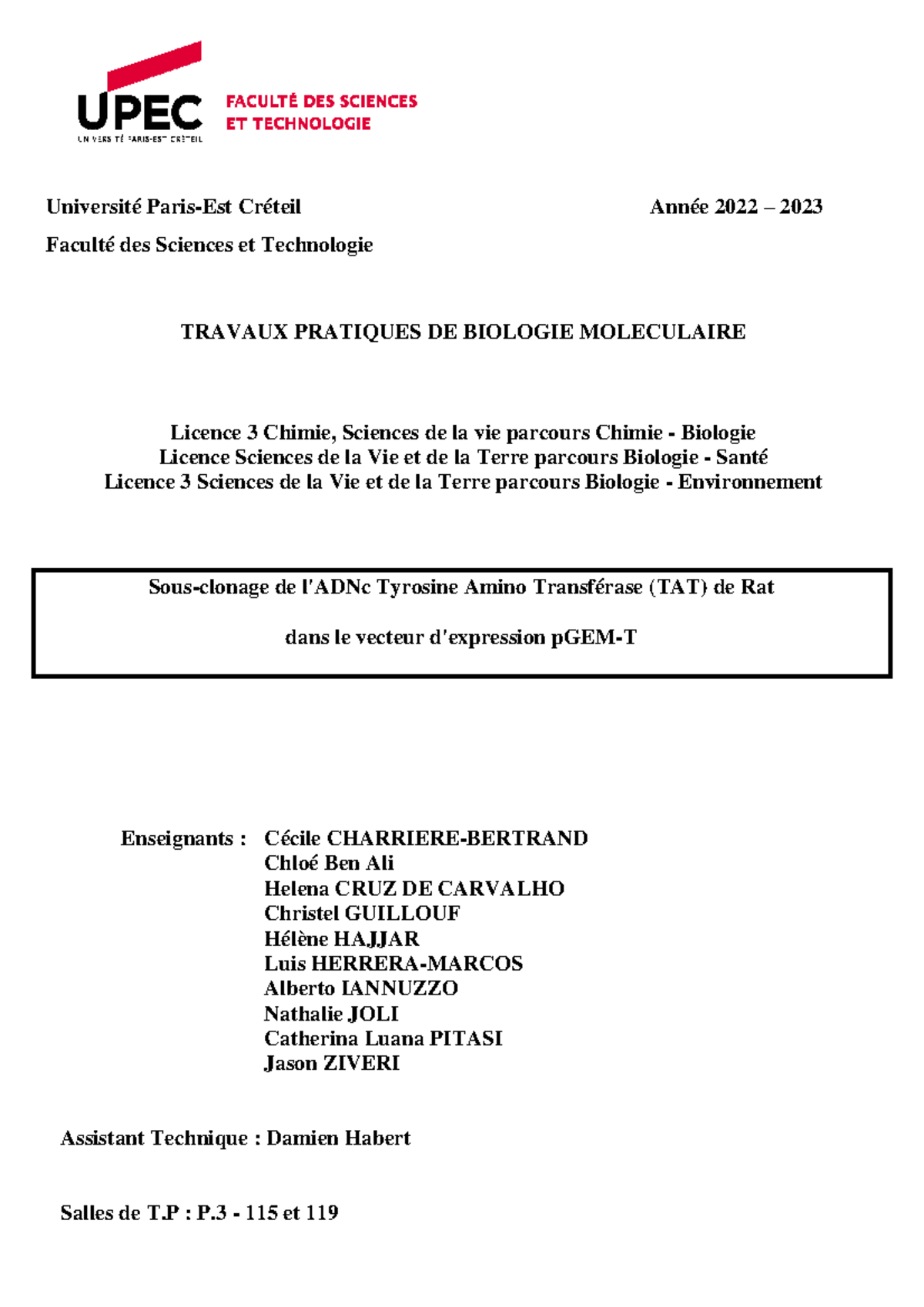 Poly TP BM L3 (2022-2023) - Université Paris-Est Créteil Année 2022 ...