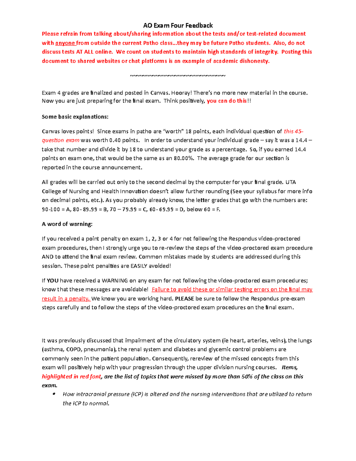 Exam #4 Feedback - PRACTICE QUESTIONS - AO Exam Four Feedback Please ...