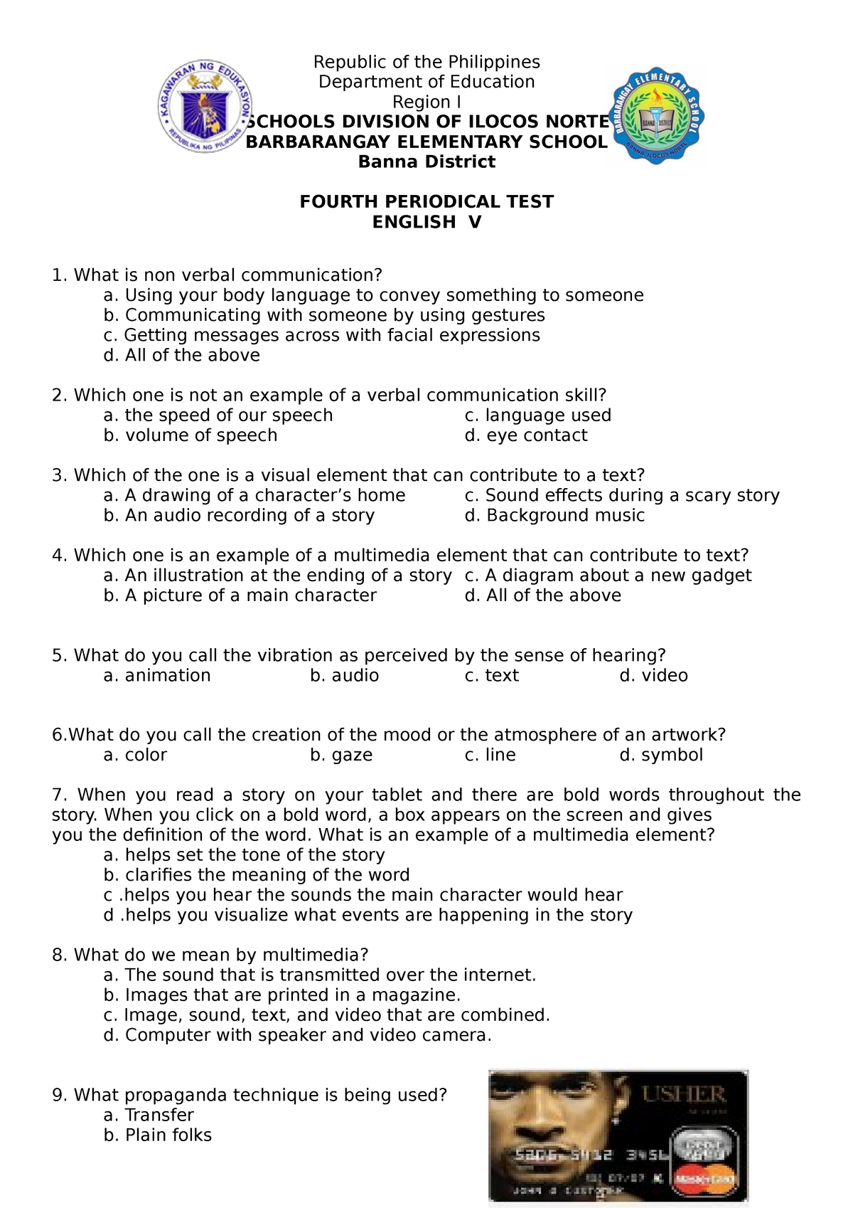 4th quarter test grade 5 English ISCOF Studocu