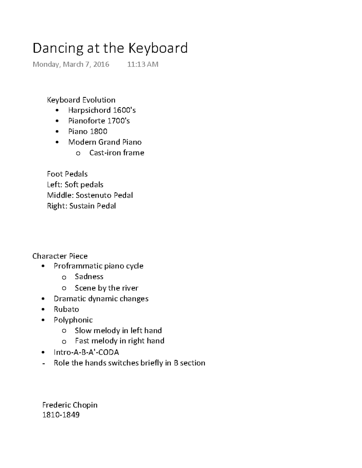 Dancing at the Keyboard Dancing at the Keyboard Monday, March 7, 2016